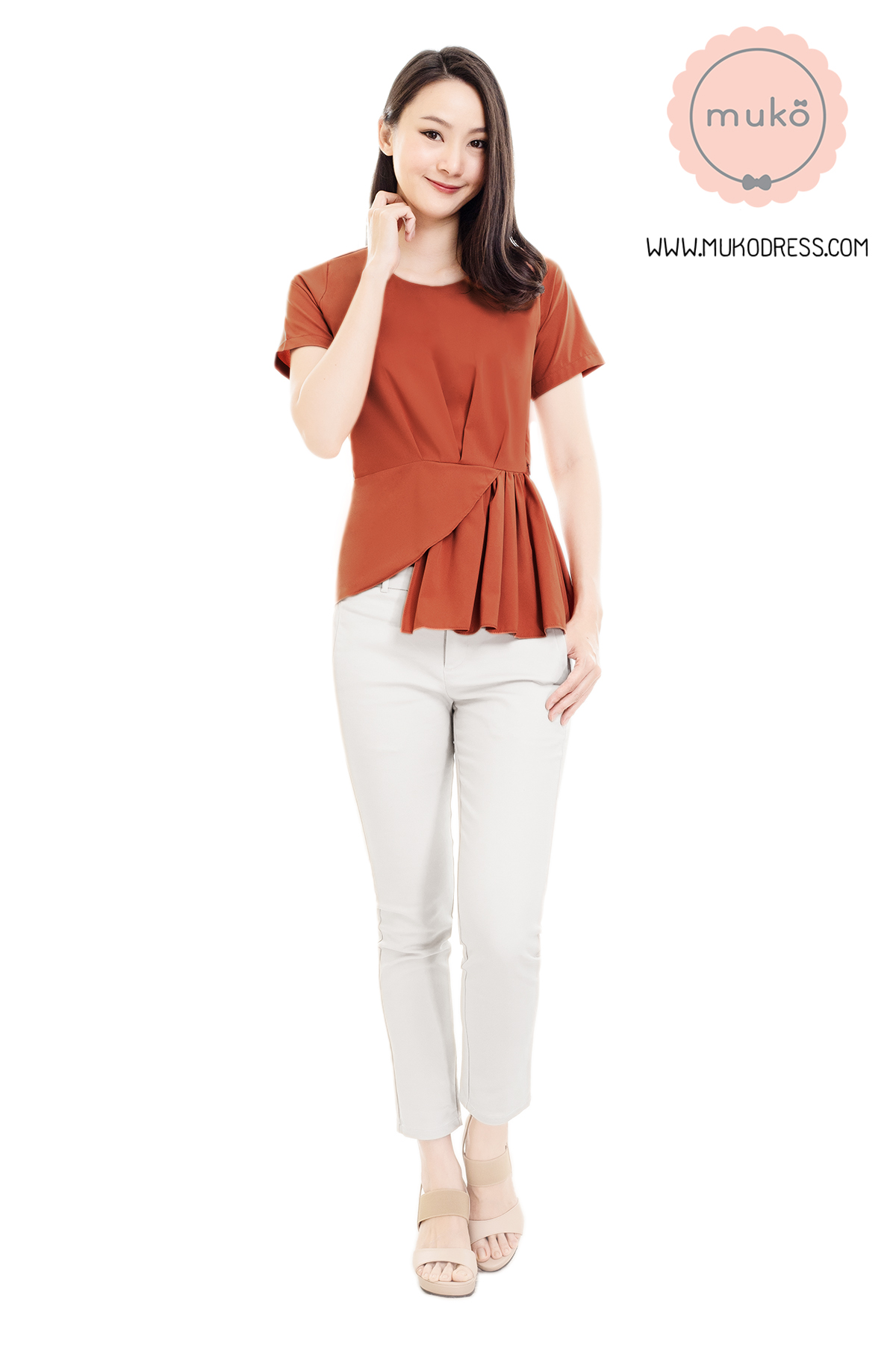 Muko Peony เสื้อเปิดให้นม คลุมท้อง BSL21-014 ส้มอิฐ