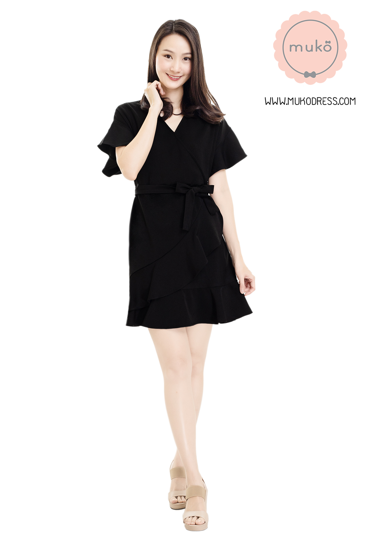 Muko Malyne เดรสเปิดให้นม คลุมท้อง DZ38-001 ดำ