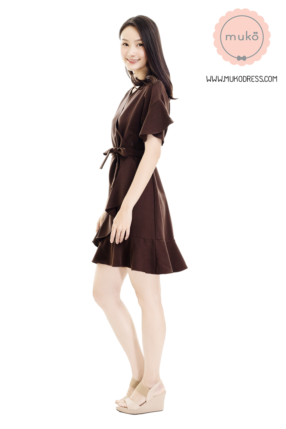 Muko Malyne เดรสเปิดให้นม คลุมท้อง DZ38-002 น้ำตาล