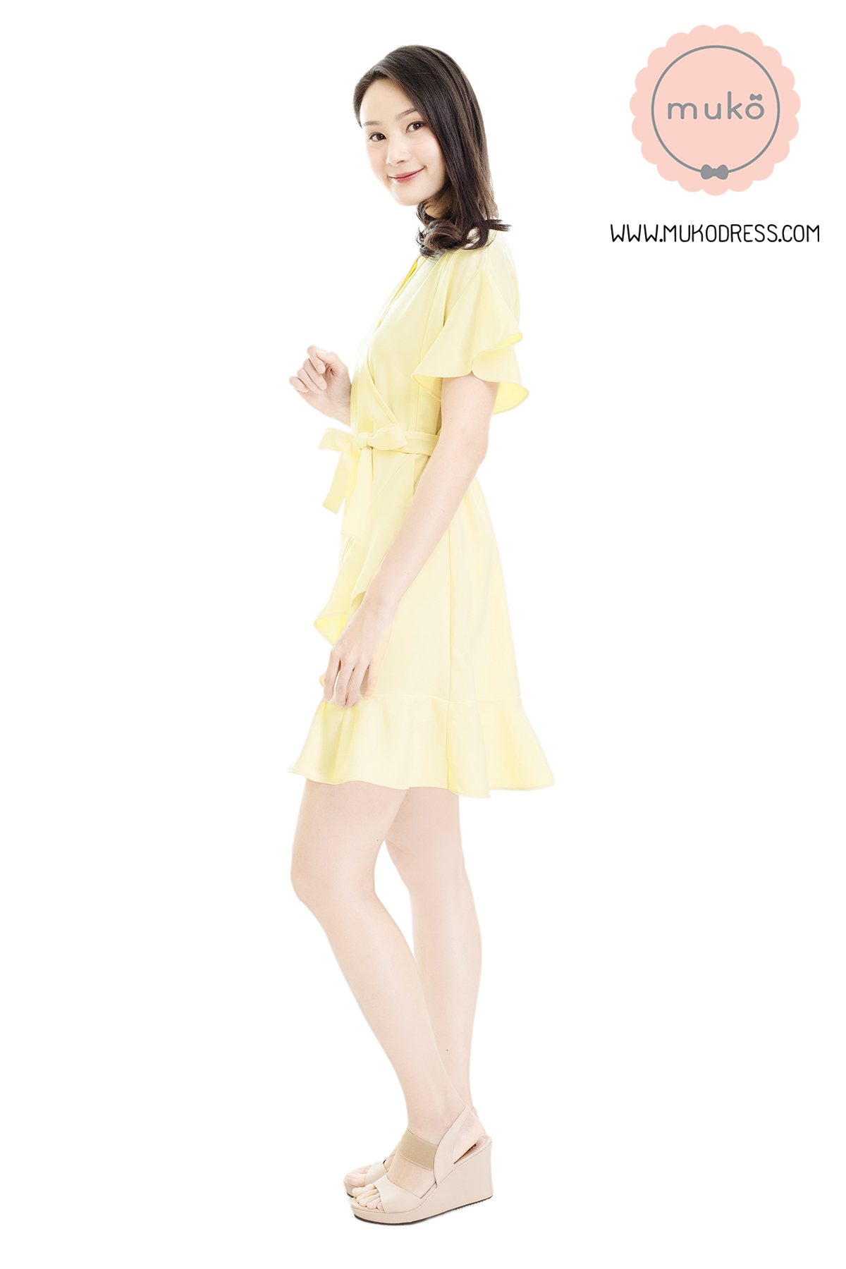 Muko Malyne เดรสเปิดให้นม คลุมท้อง DZ38-009 เหลืองนม