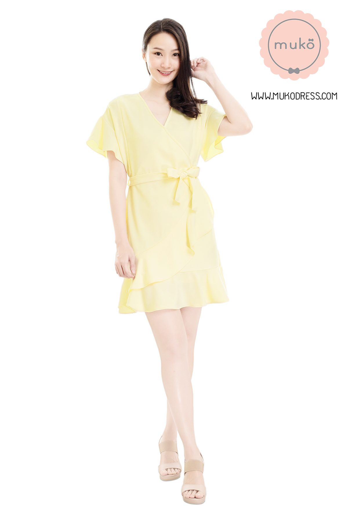 Muko Malyne เดรสเปิดให้นม คลุมท้อง DZ38-009 เหลืองนม