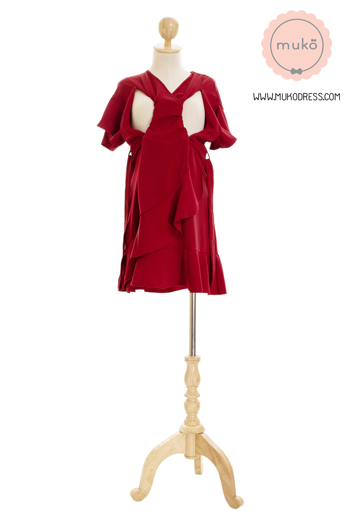 Muko Malyne เดรสเปิดให้นม คลุมท้อง DZ38-010 แดงเลือดหมู