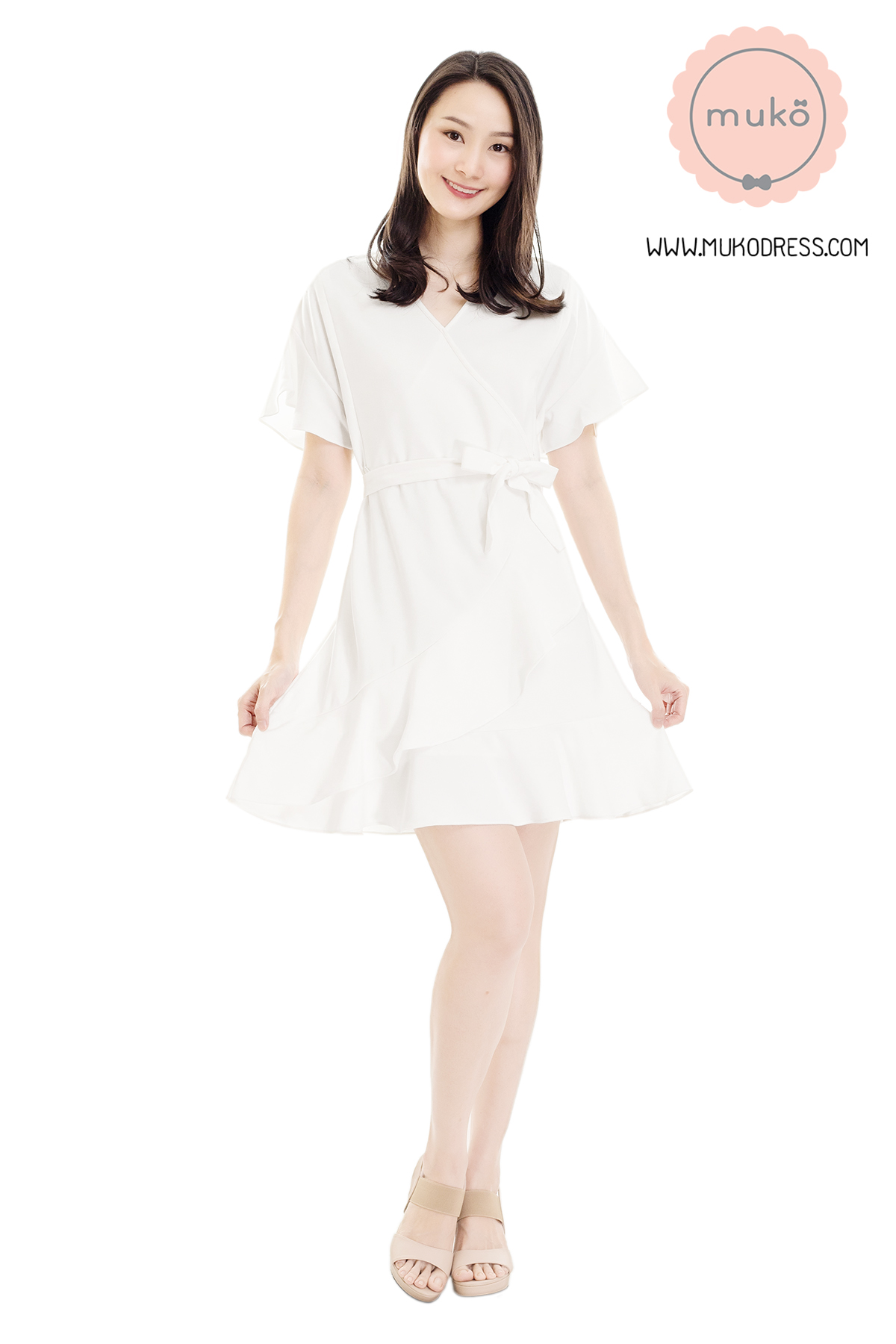 Muko Malyne เดรสเปิดให้นม คลุมท้อง DZ38-012 ขาว