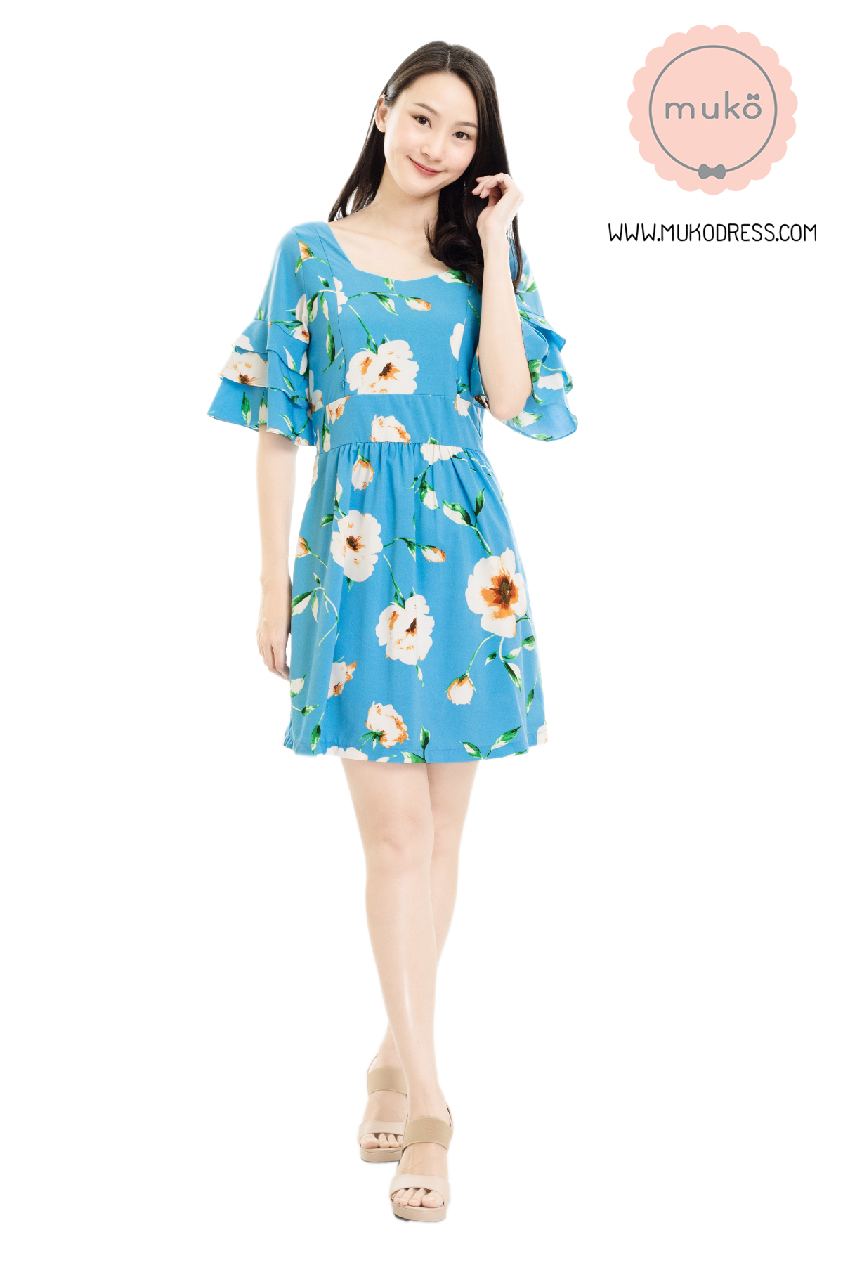 Muko Camelia เดรสเปิดให้นม คลุมท้อง DZ36-004 ฟ้าดอก