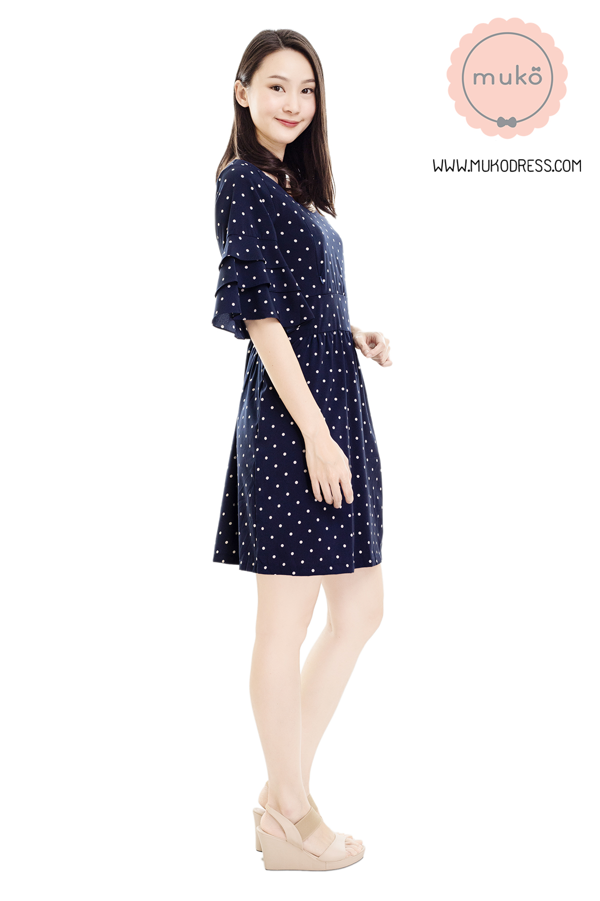 Muko Camelia เดรสเปิดให้นม คลุมท้อง DZ36-005 กรมจุด