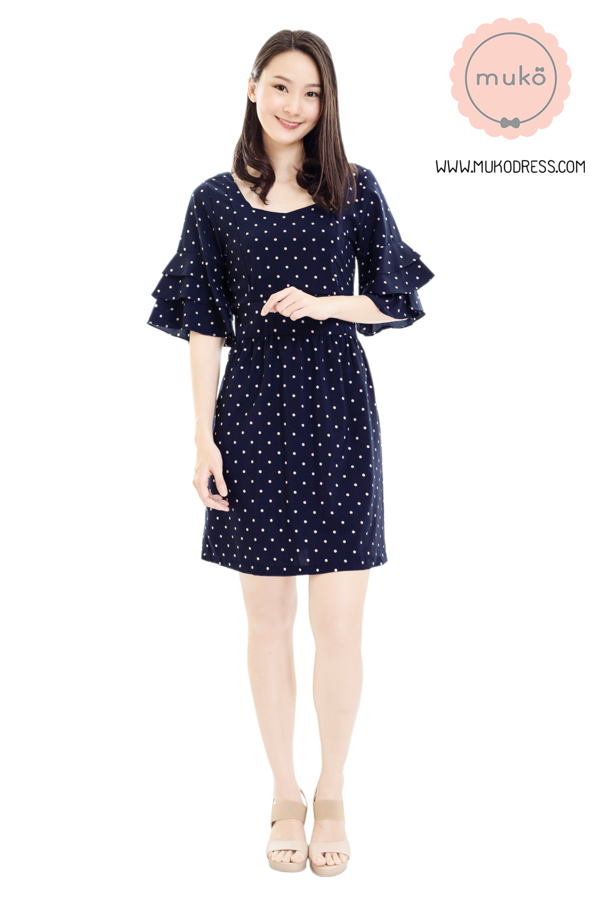 Muko Camelia เดรสเปิดให้นม คลุมท้อง DZ36-005 กรมจุด