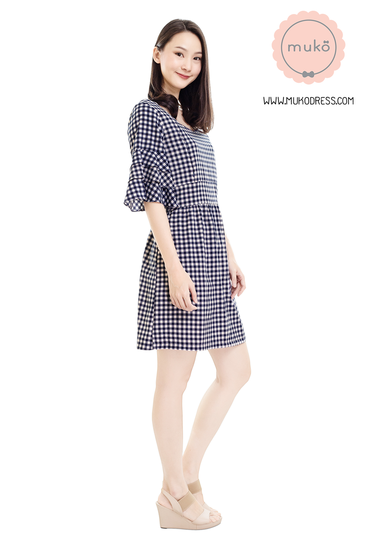 Muko Camelia เดรสเปิดให้นม คลุมท้อง DZ36-009 สก็อตกรม