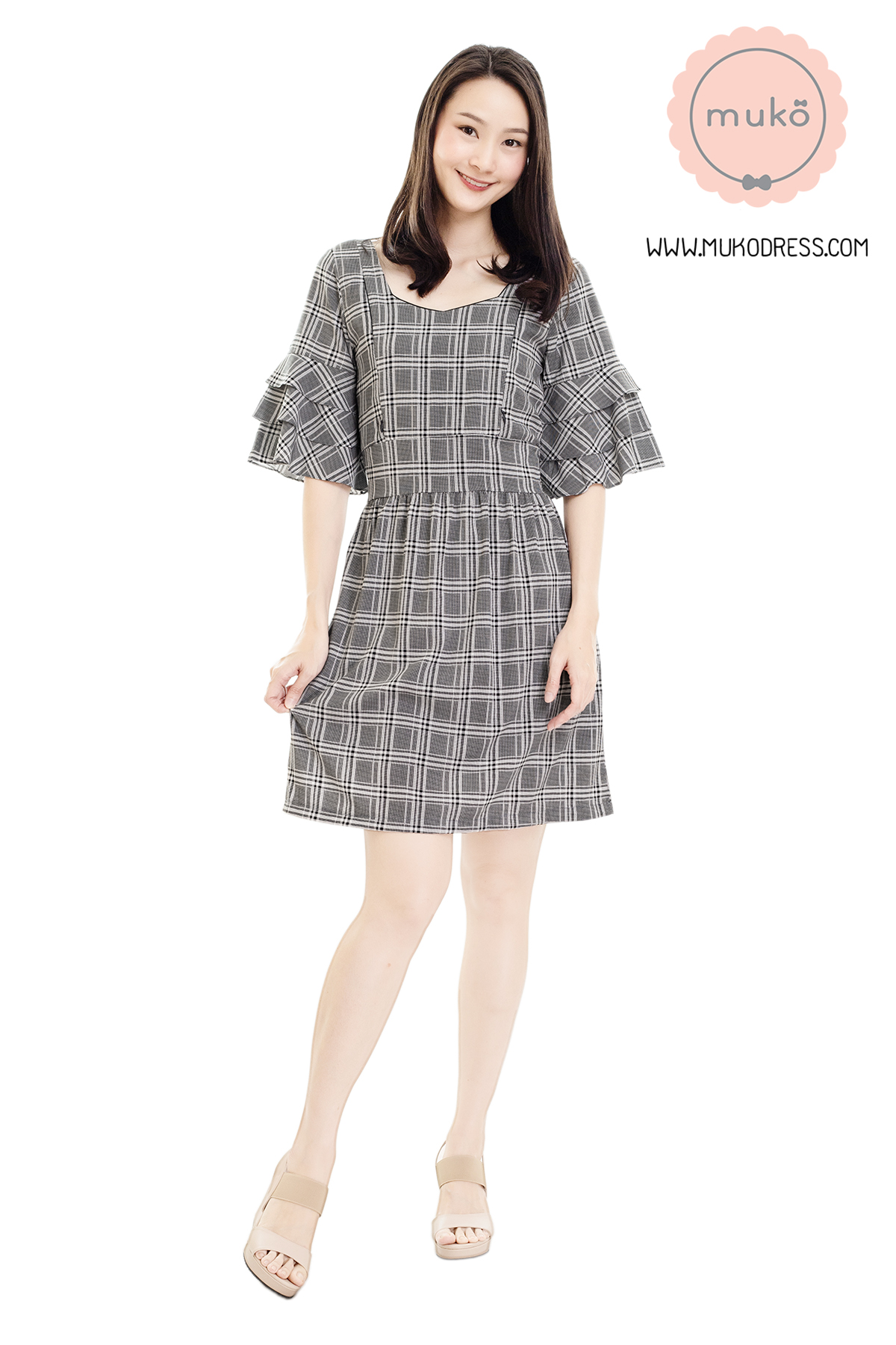Muko Camelia เดรสเปิดให้นม คลุมท้อง DZ36-010 สก็อตเทา