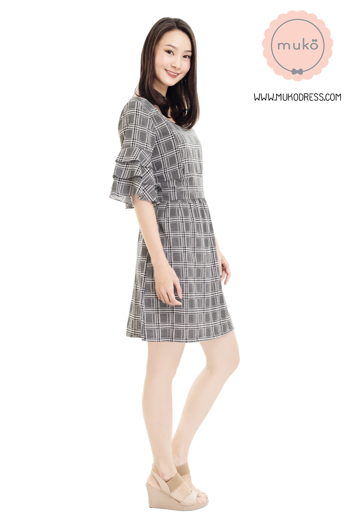 Muko Camelia เดรสเปิดให้นม คลุมท้อง DZ36-010 สก็อตเทา
