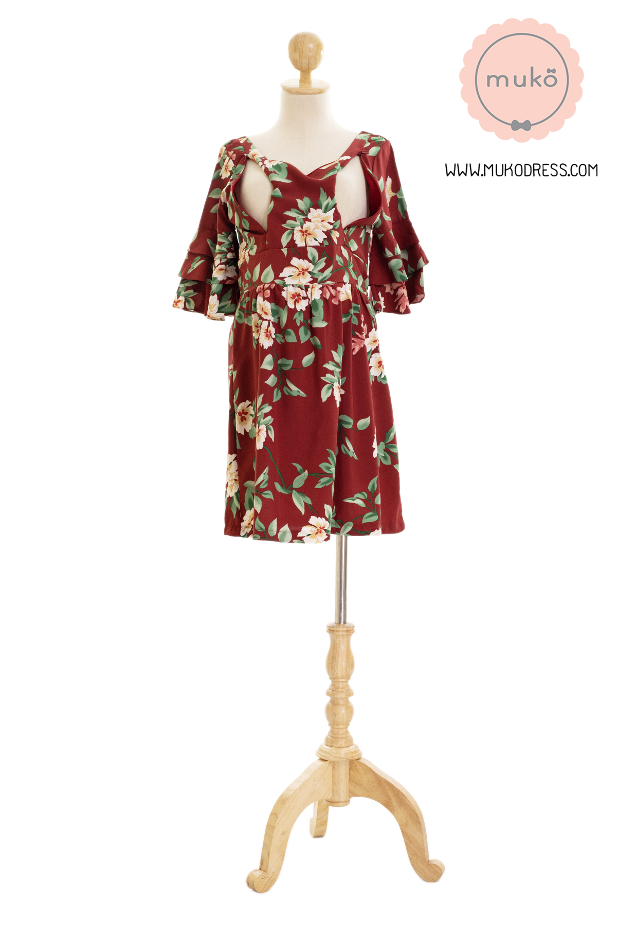 Muko Camelia เดรสเปิดให้นม คลุมท้อง DZ36-014 แดงดอก