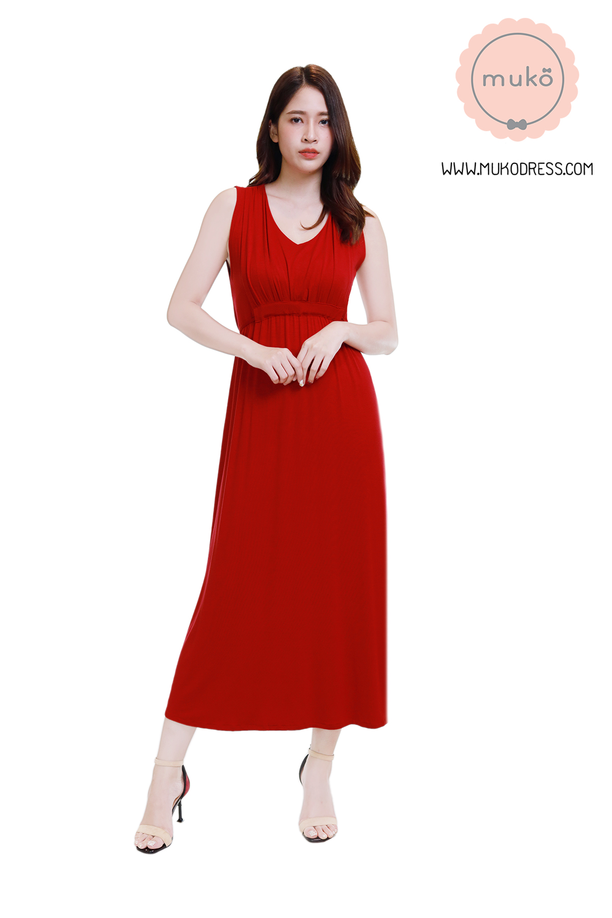 Muko Brownie  เดรสให้นม คลุมท้อง MR02-013 แดง