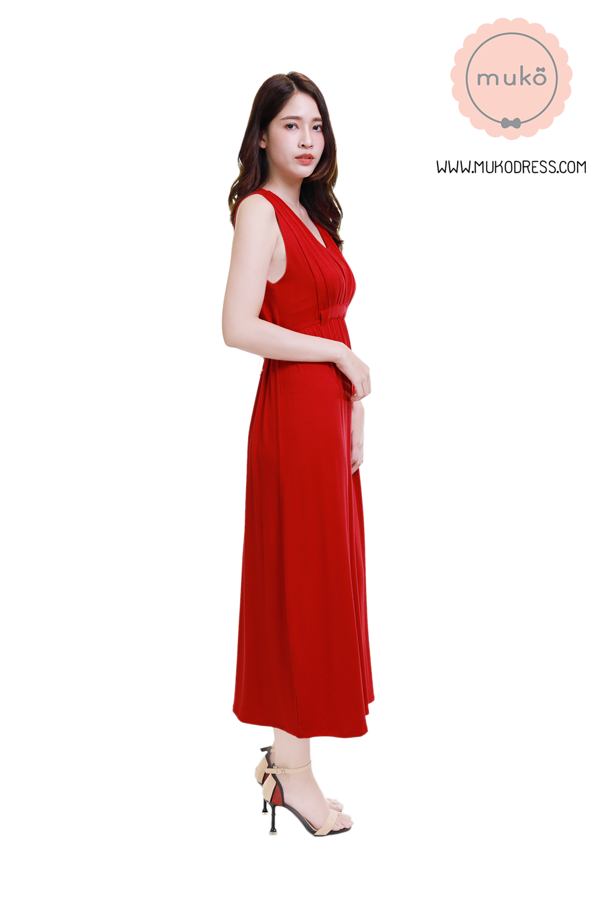 Muko Brownie  เดรสให้นม คลุมท้อง MR02-013 แดง