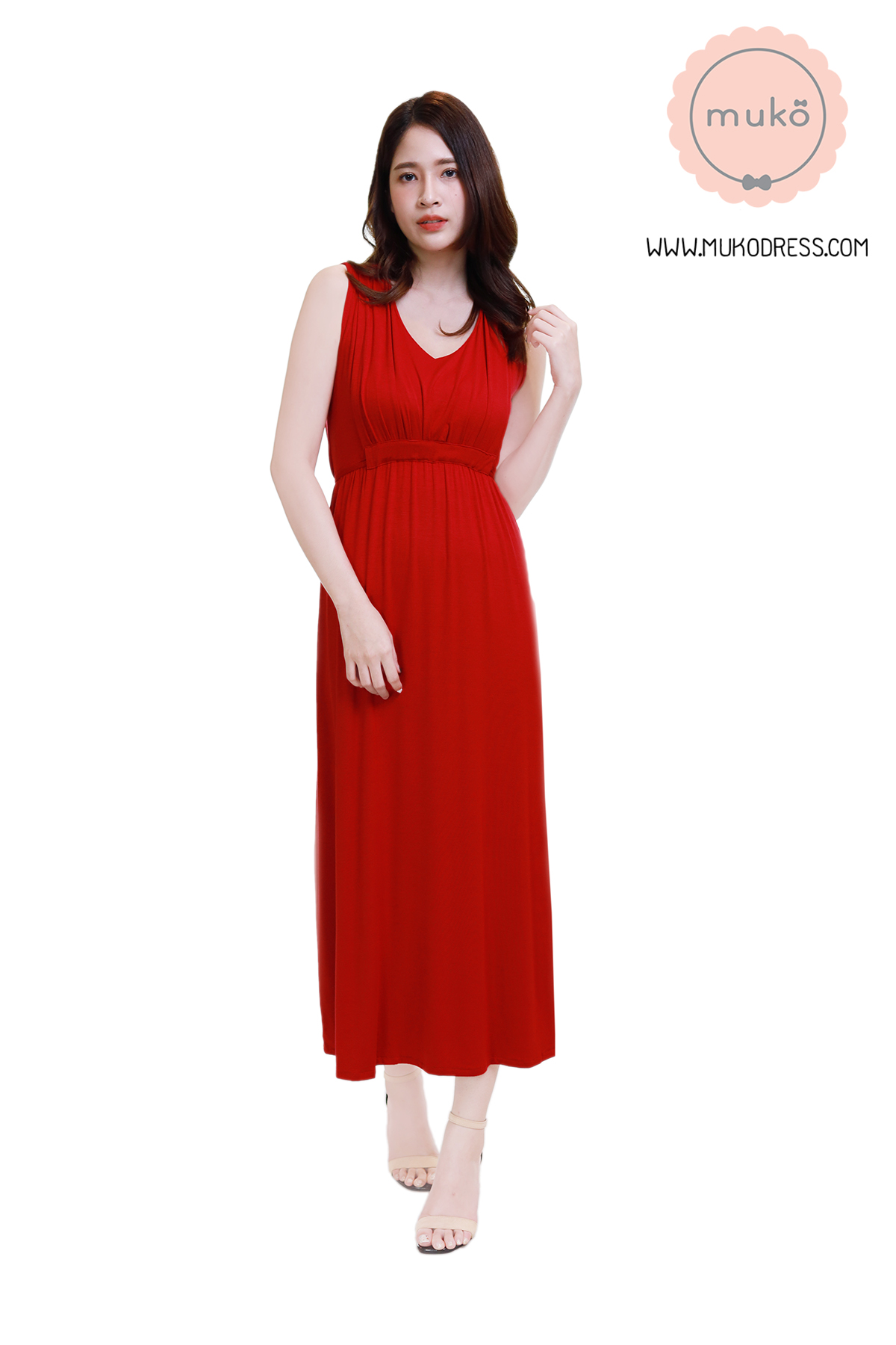 Muko Brownie  เดรสให้นม คลุมท้อง MR02-013 แดง