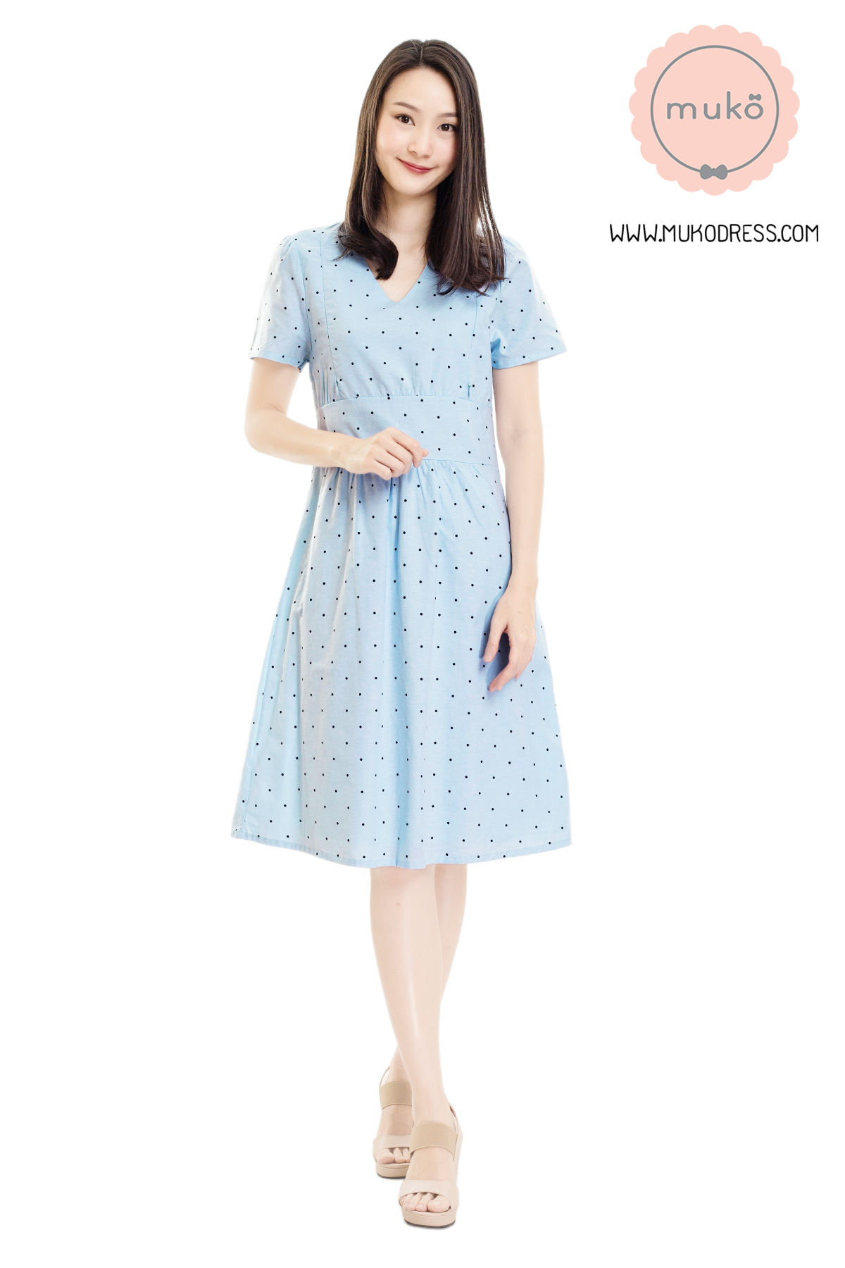 Muko Donna เดรสเปิดให้นม DZ37-001 ฟ้าจุด