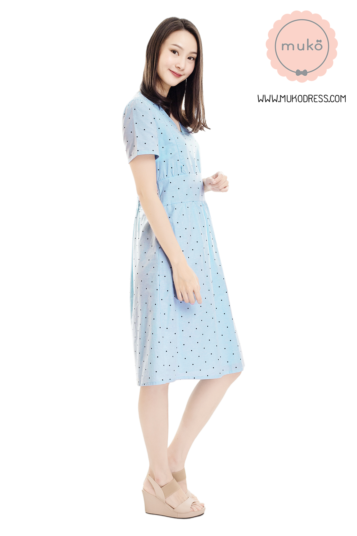 Muko Donna เดรสเปิดให้นม DZ37-001 ฟ้าจุด