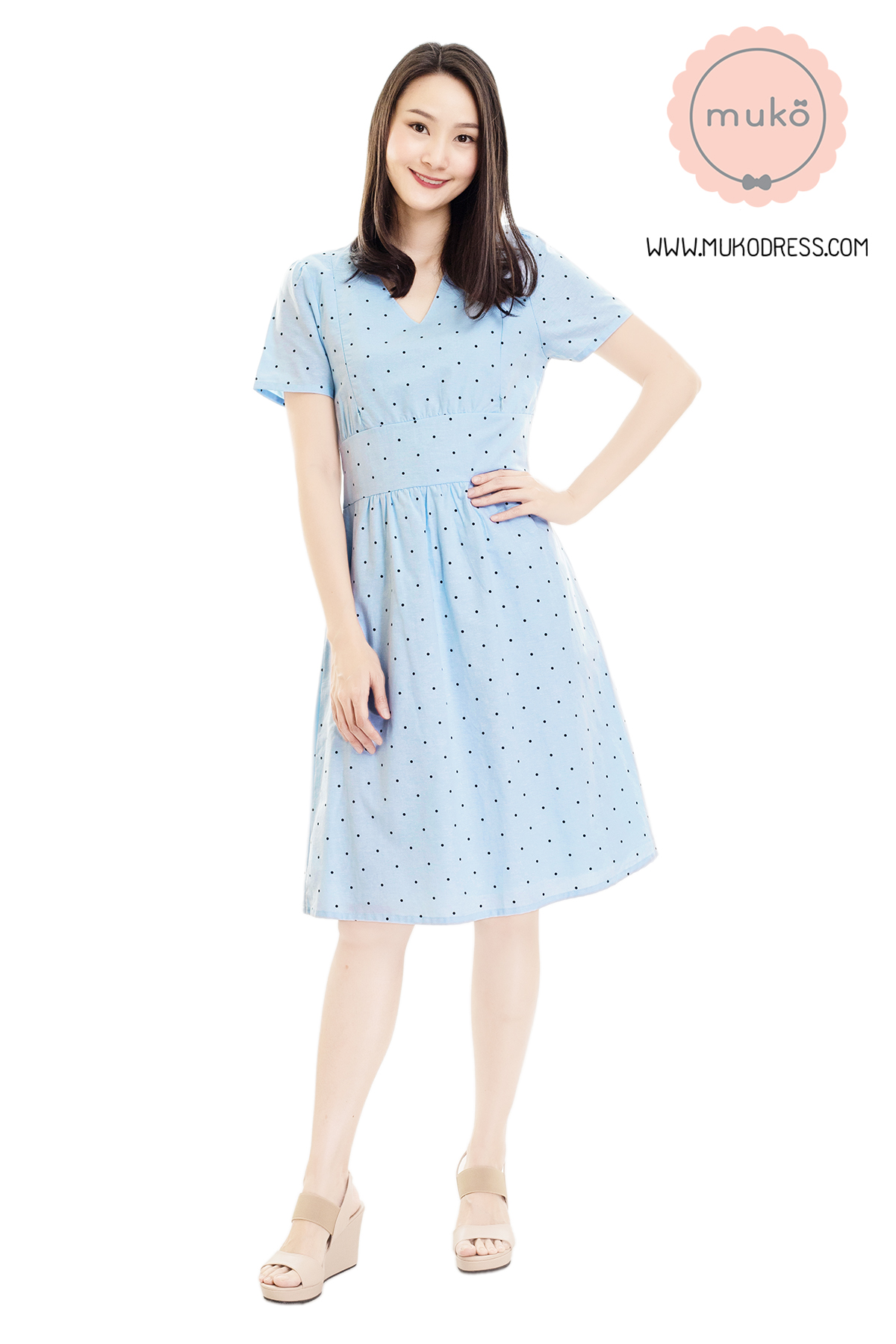 Muko Donna เดรสเปิดให้นม DZ37-001 ฟ้าจุด