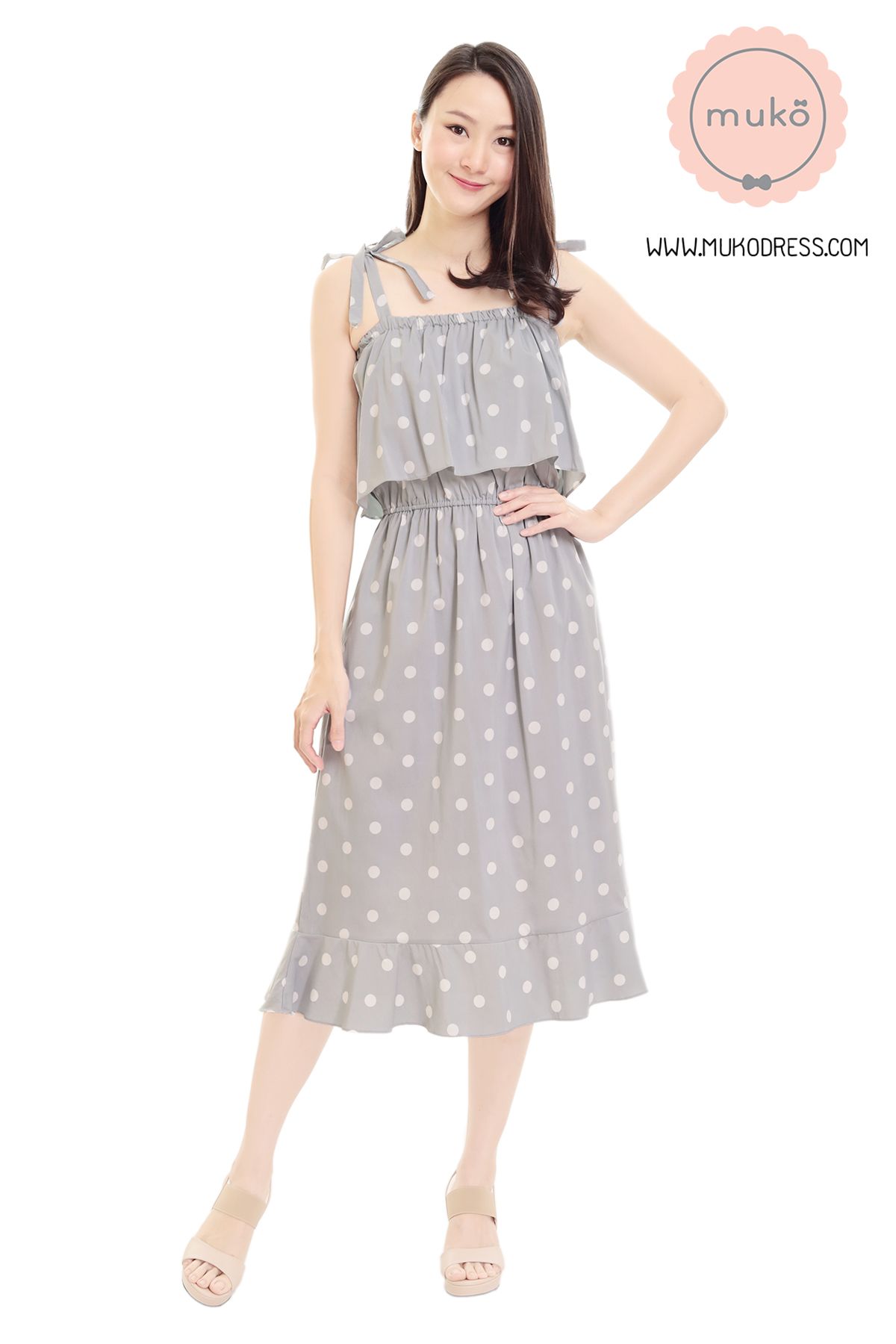 Muko Shimmer เดรสคลุมท้อง เปิดให้นม DZ27-011 เทาจุด