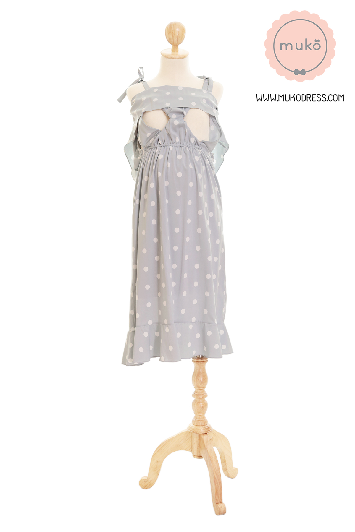 Muko Shimmer เดรสคลุมท้อง เปิดให้นม DZ27-011 เทาจุด