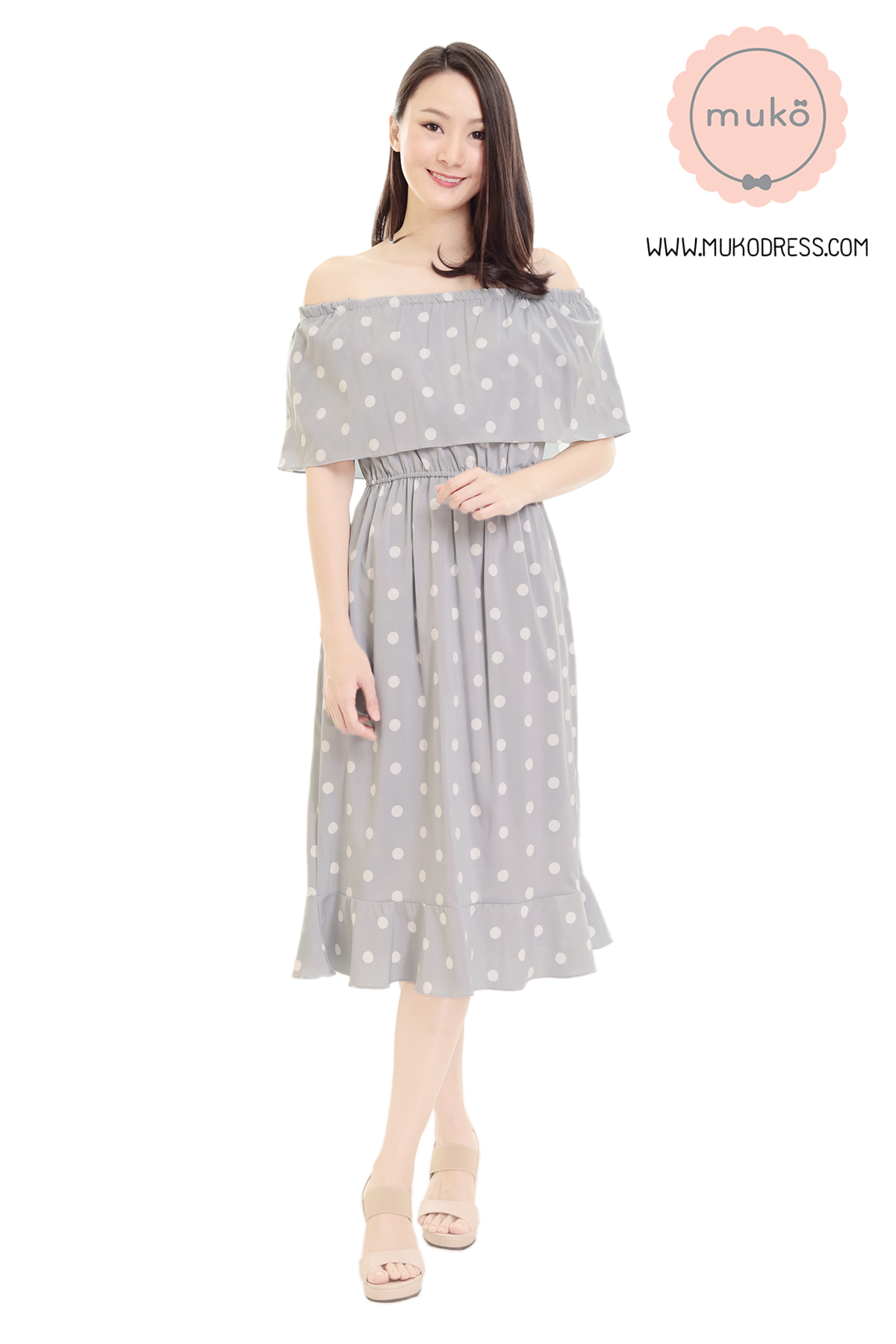 Muko Shimmer เดรสคลุมท้อง เปิดให้นม DZ27-011 เทาจุด