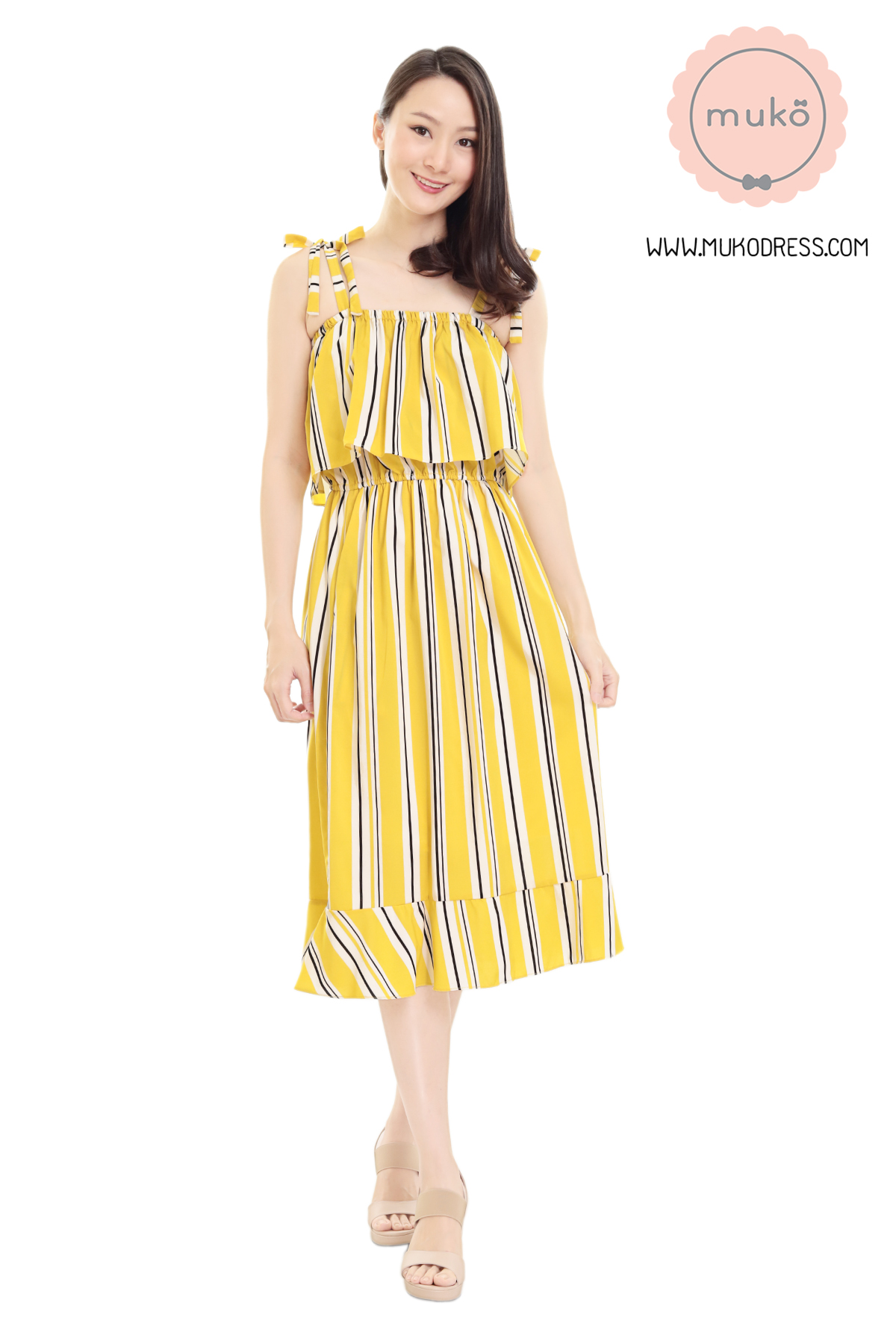 Muko Shimmer เดรสคลุมท้อง เปิดให้นม DZ27-016 ริ้วเหลือง