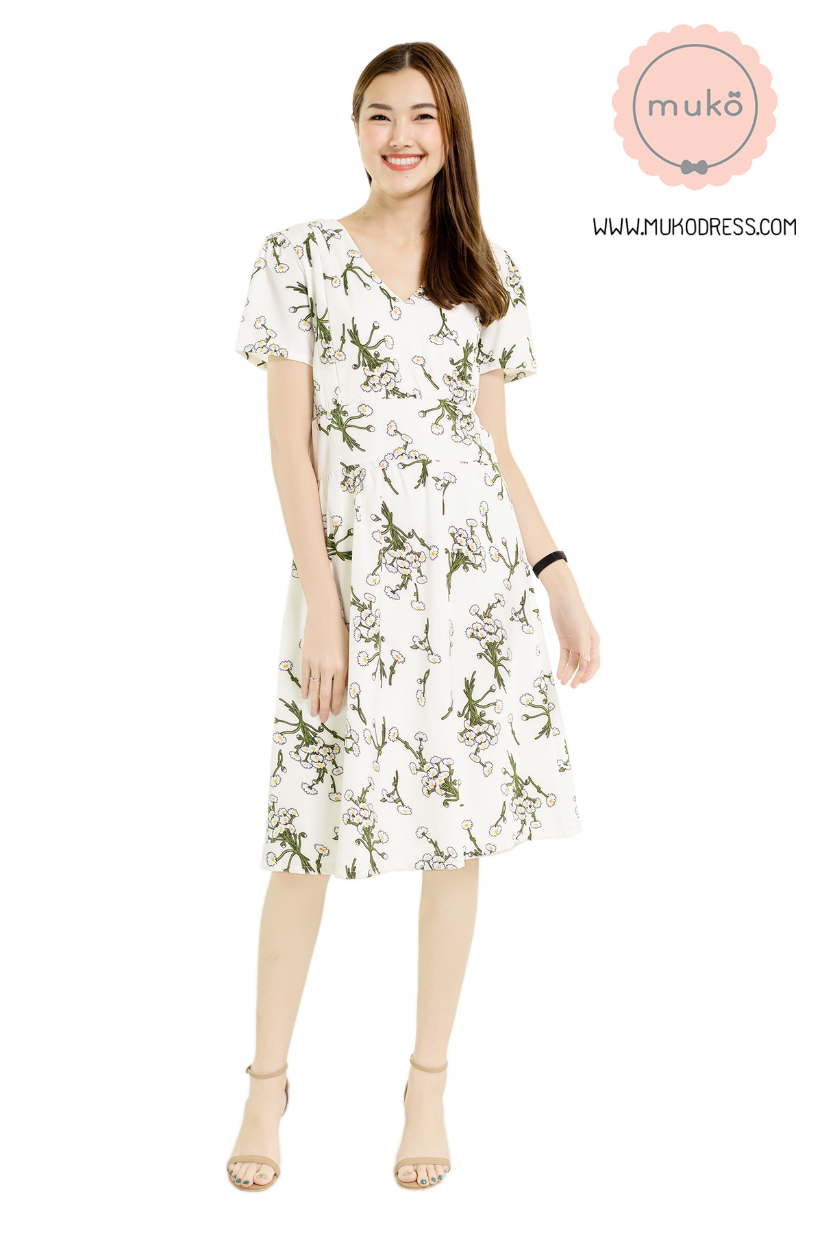 Muko Benette เดรสให้นม คลุมท้อง DZ28-001 ขาวดอก