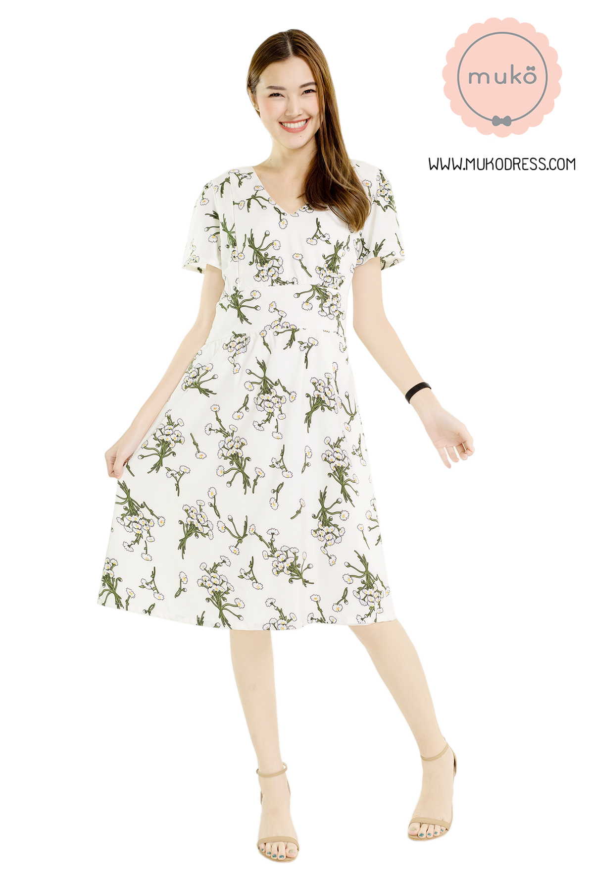 Muko Benette เดรสให้นม คลุมท้อง DZ28-001 ขาวดอก