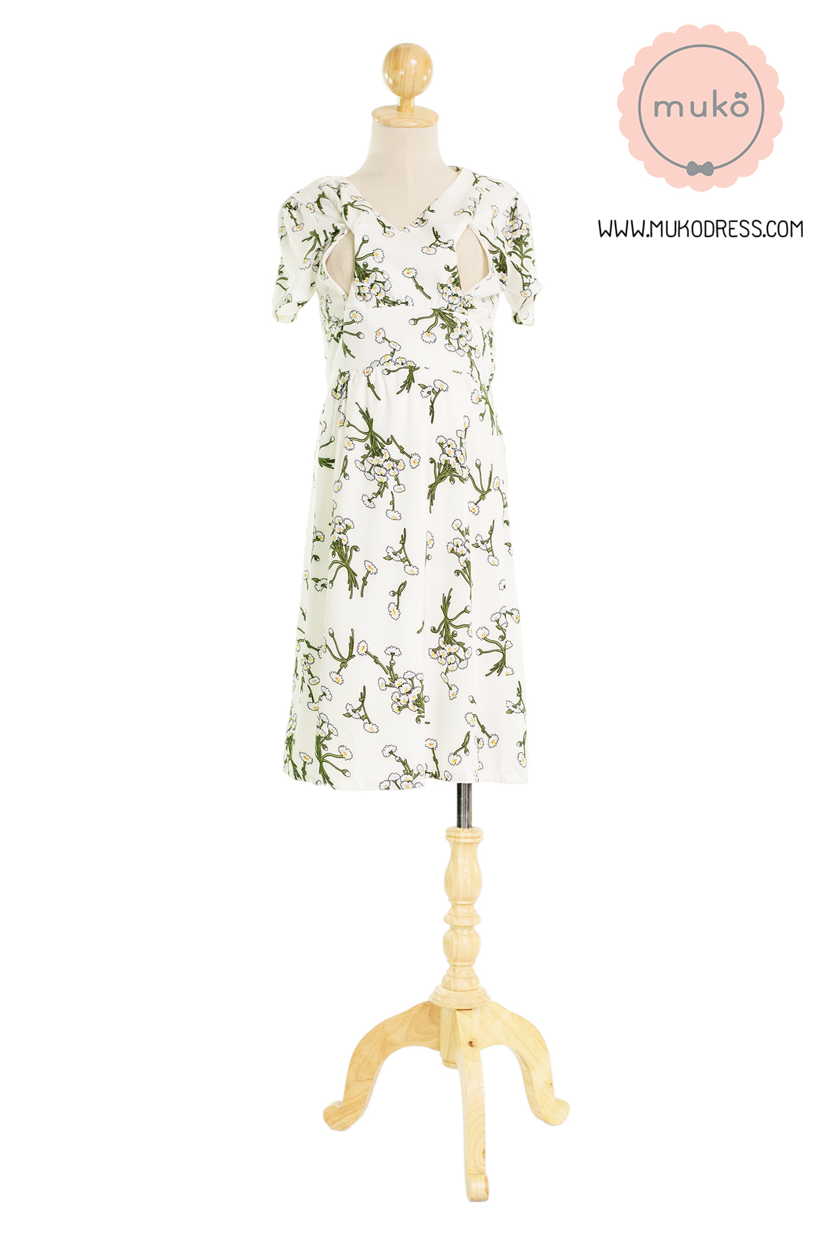 Muko Benette เดรสให้นม คลุมท้อง DZ28-001 ขาวดอก