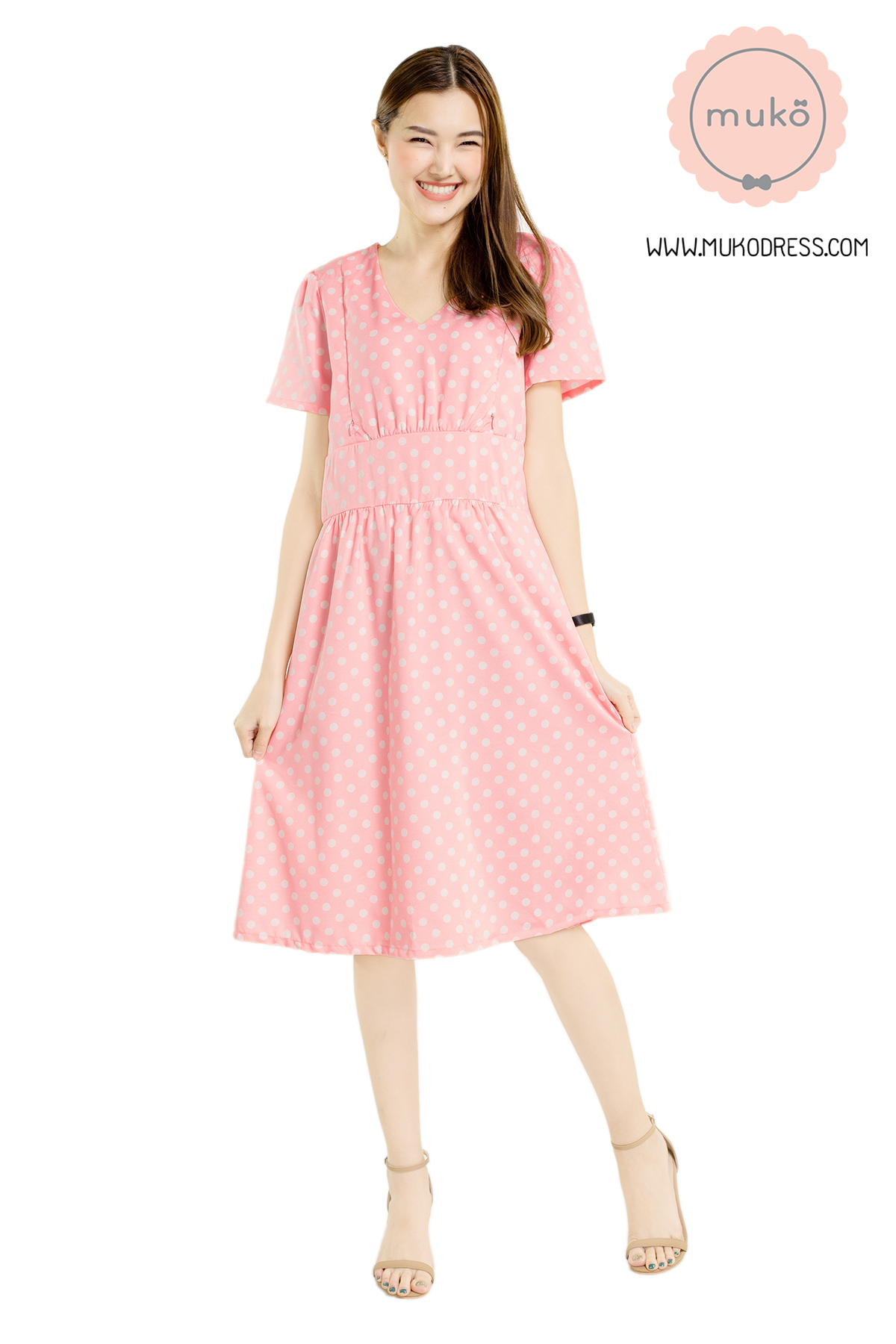 Muko Benette เดรสให้นม คลุมท้อง DZ28-002 ชมพูจุด