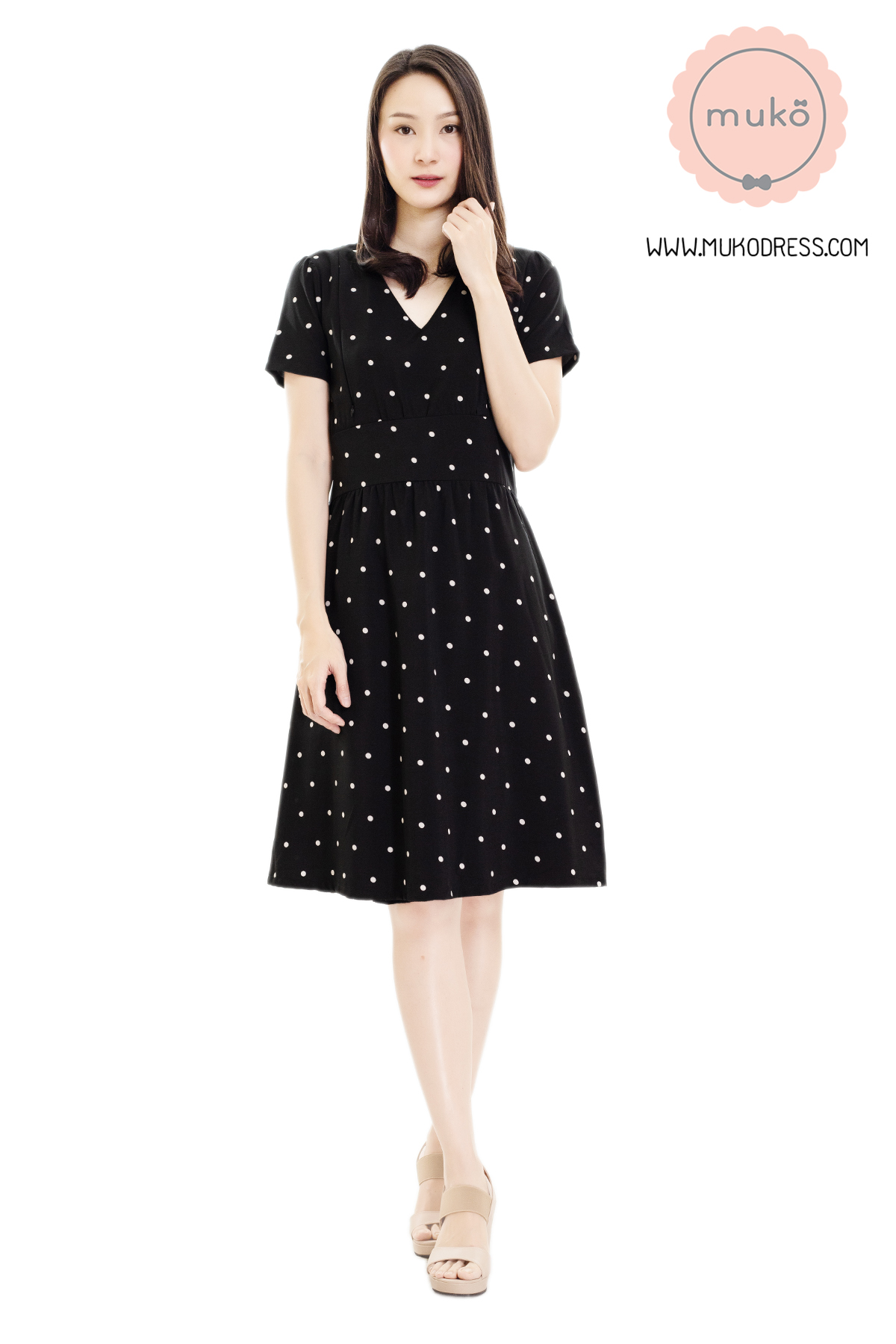 Muko Benette เดรสให้นม คลุมท้อง DZ28-014 ดำจุด