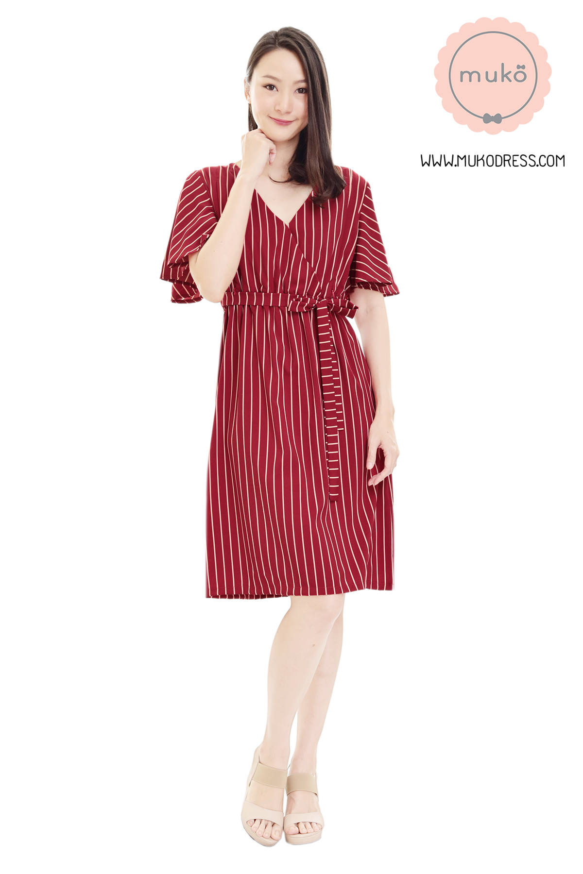 Muko Jaycee เดรสให้นม คลุมท้อง DZ24-012 ริ้วแดง