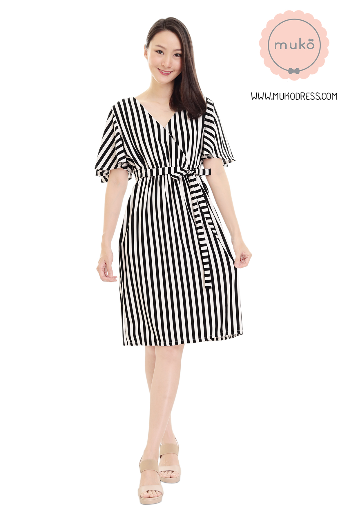 Muko Jaycee เดรสให้นม คลุมท้อง DZ24-014 ริ้วดำขาว