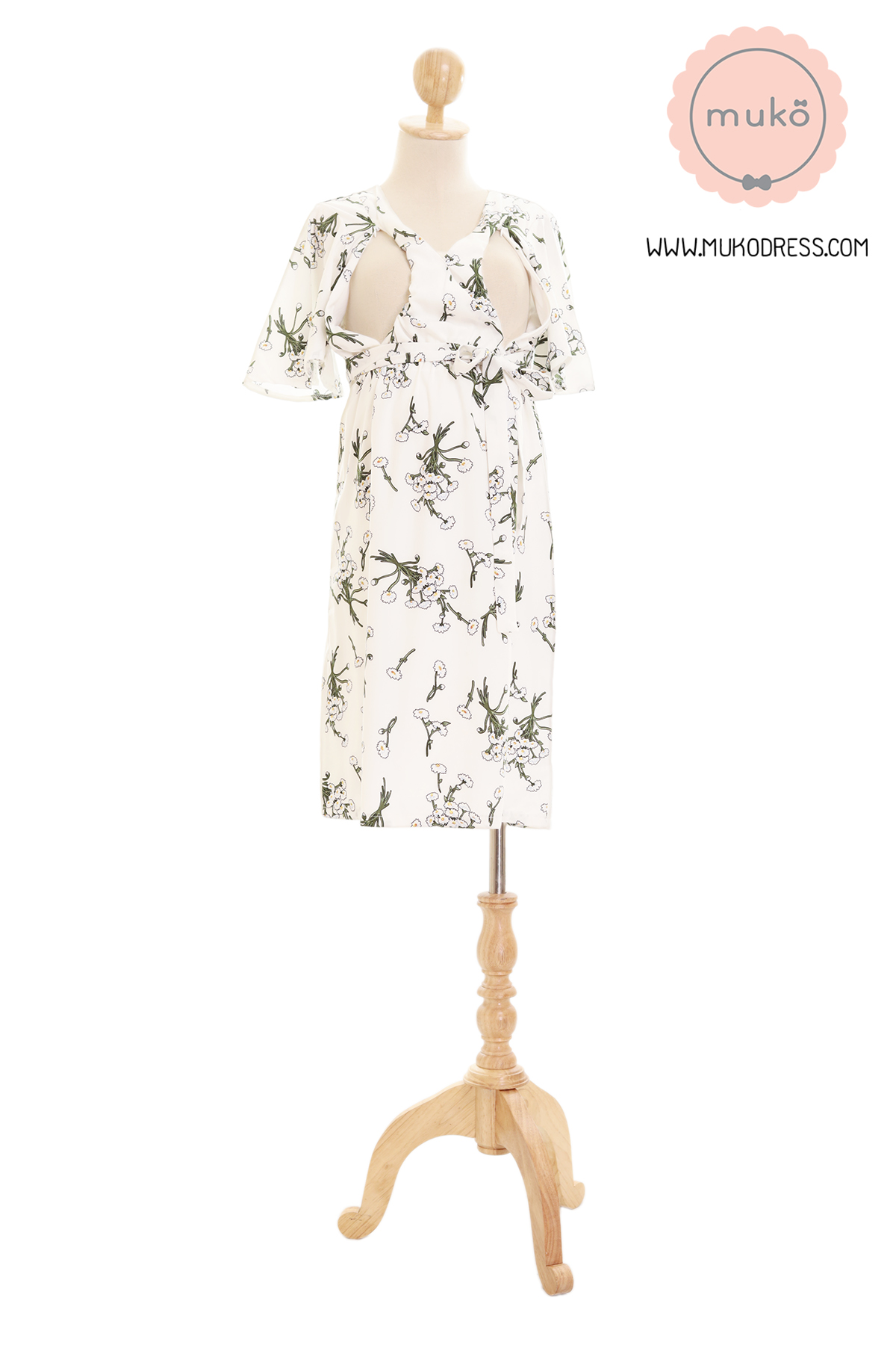 Muko Jaycee เดรสให้นม คลุมท้อง DZ24-016 ขาวดอก