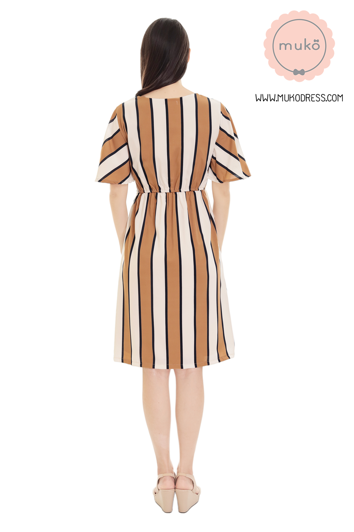 Muko Jaycee เดรสให้นม คลุมท้อง DZ24-019 ริ้วน้ำตาล
