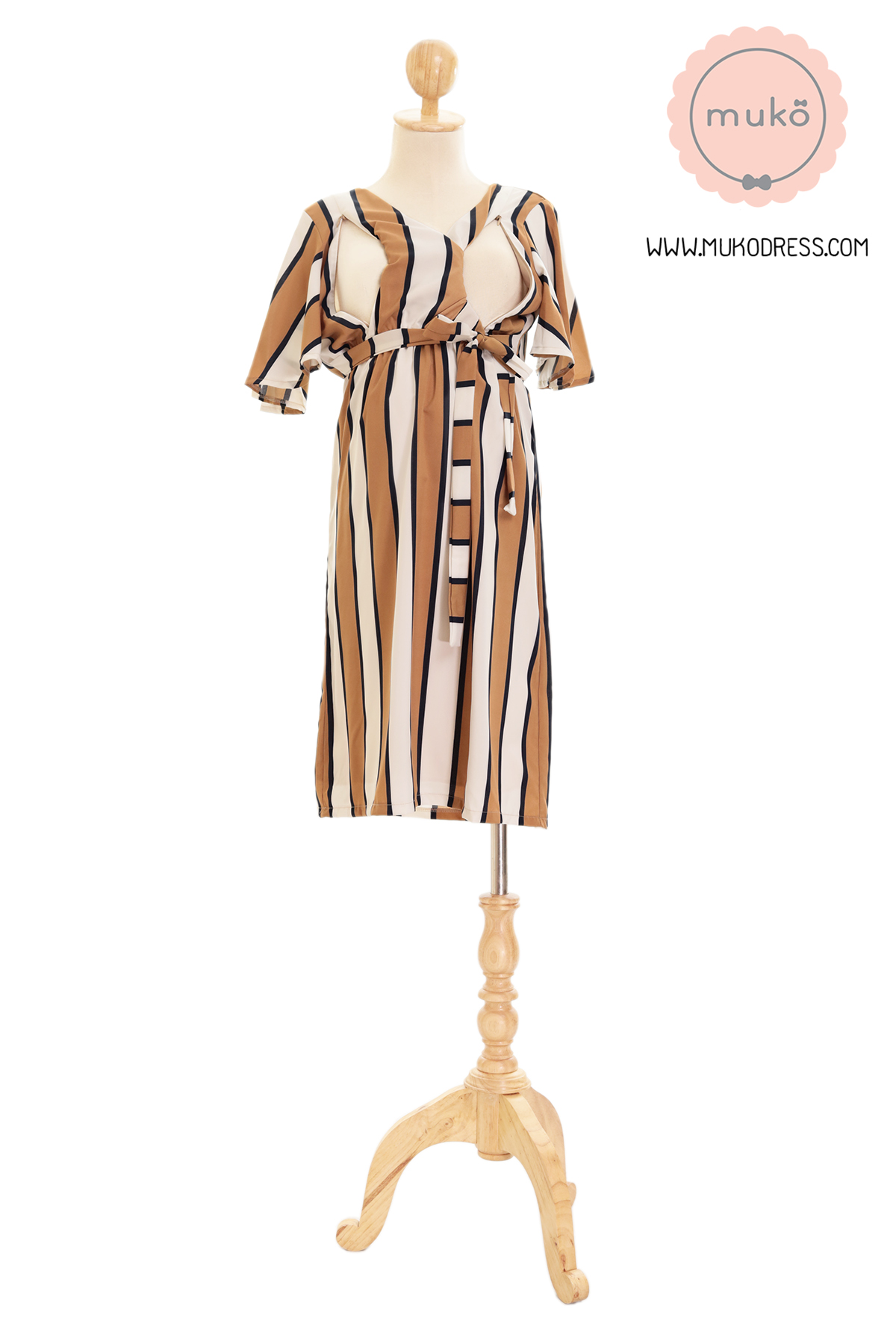 Muko Jaycee เดรสให้นม คลุมท้อง DZ24-019 ริ้วน้ำตาล