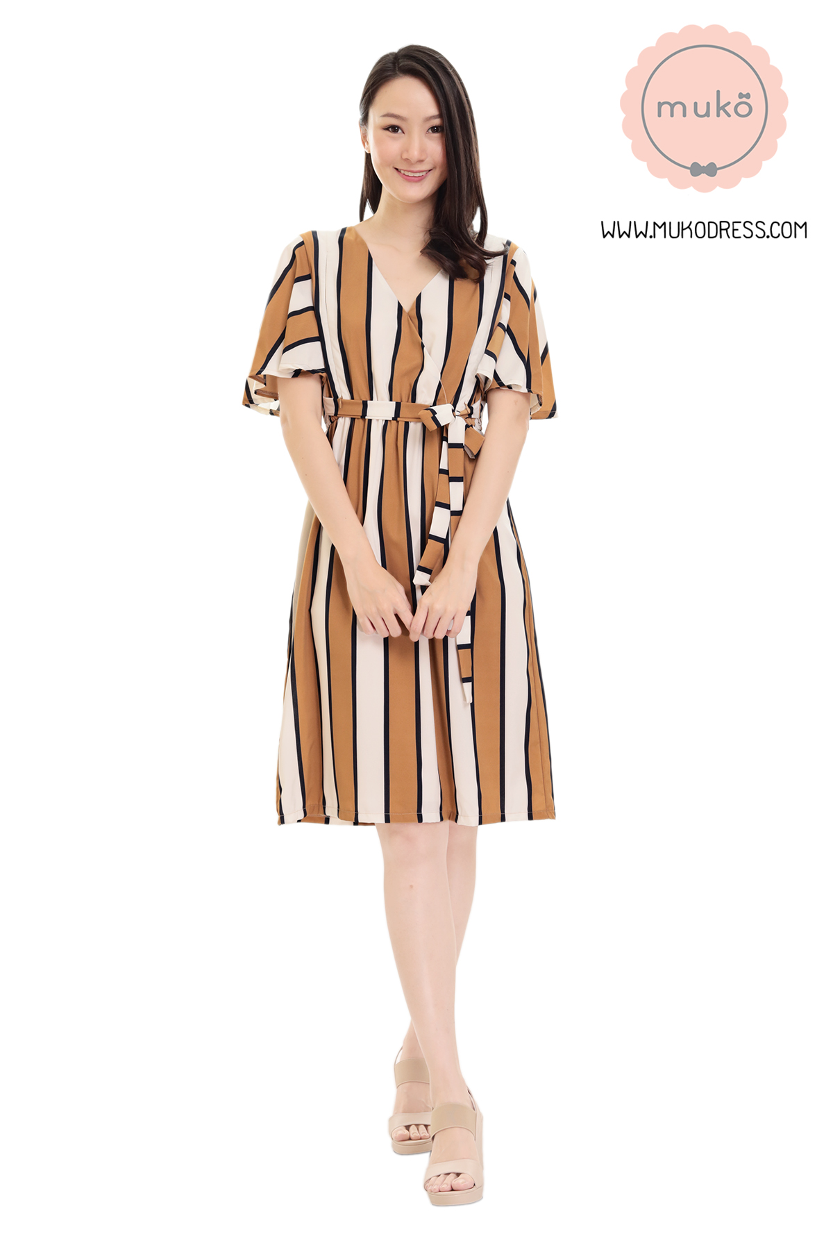 Muko Jaycee เดรสให้นม คลุมท้อง DZ24-019 ริ้วน้ำตาล