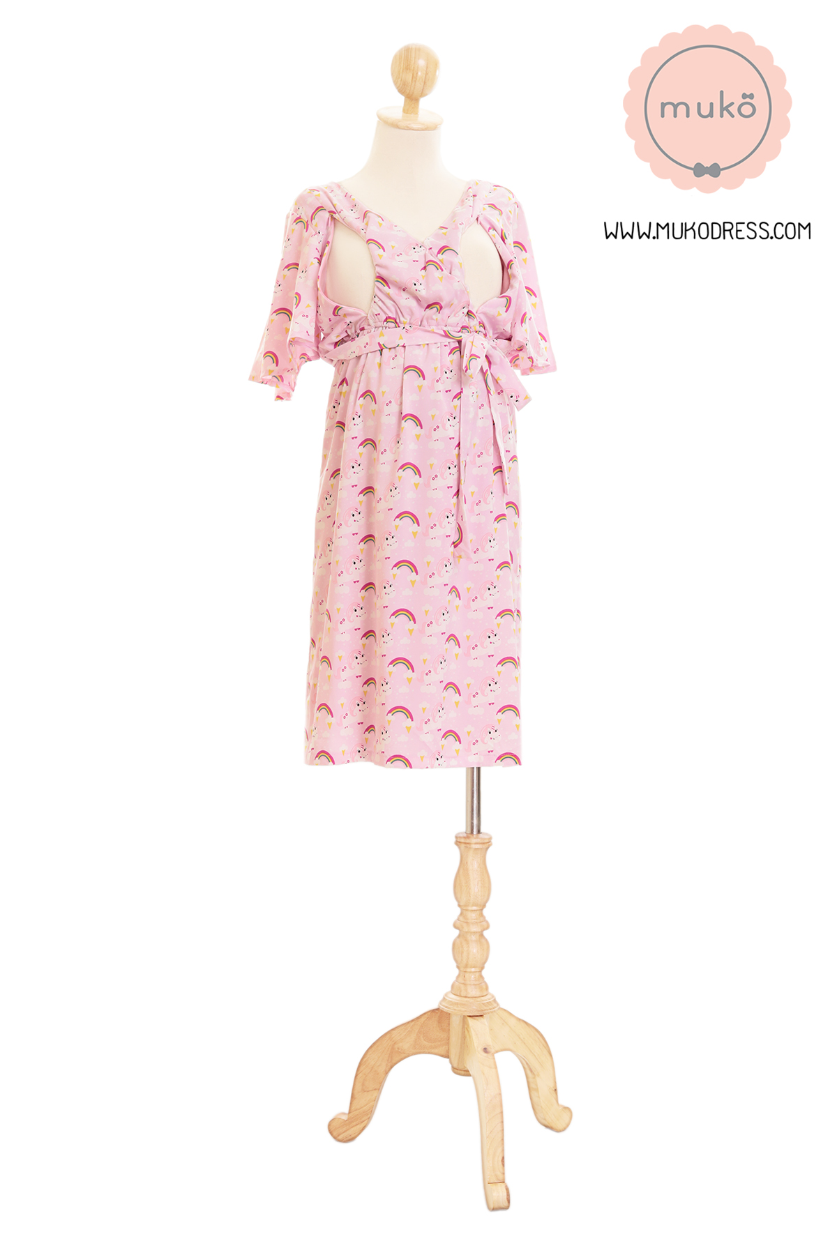 Muko Jaycee เดรสให้นม คลุมท้อง DZ24-023 ชมพูยูนิคอร์น