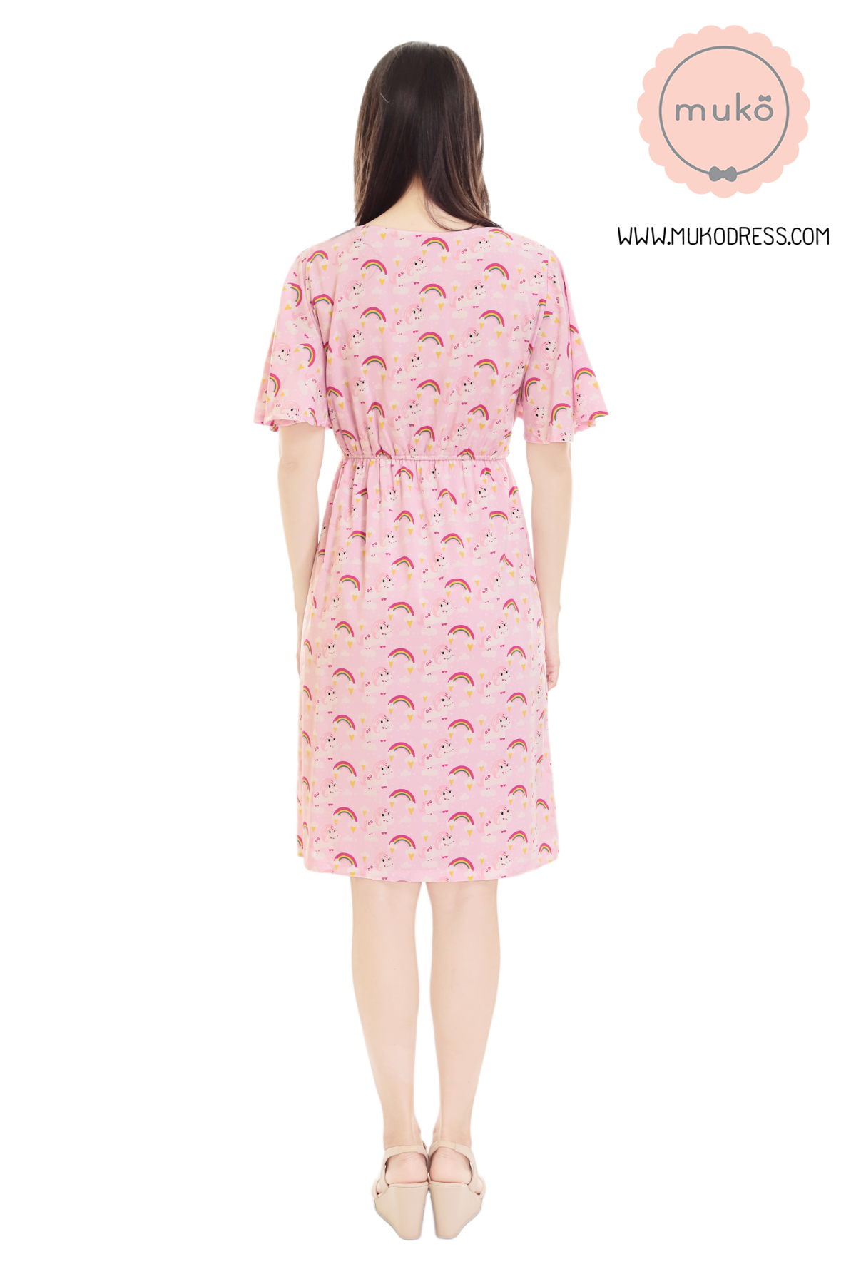 Muko Jaycee เดรสให้นม คลุมท้อง DZ24-023 ชมพูยูนิคอร์น