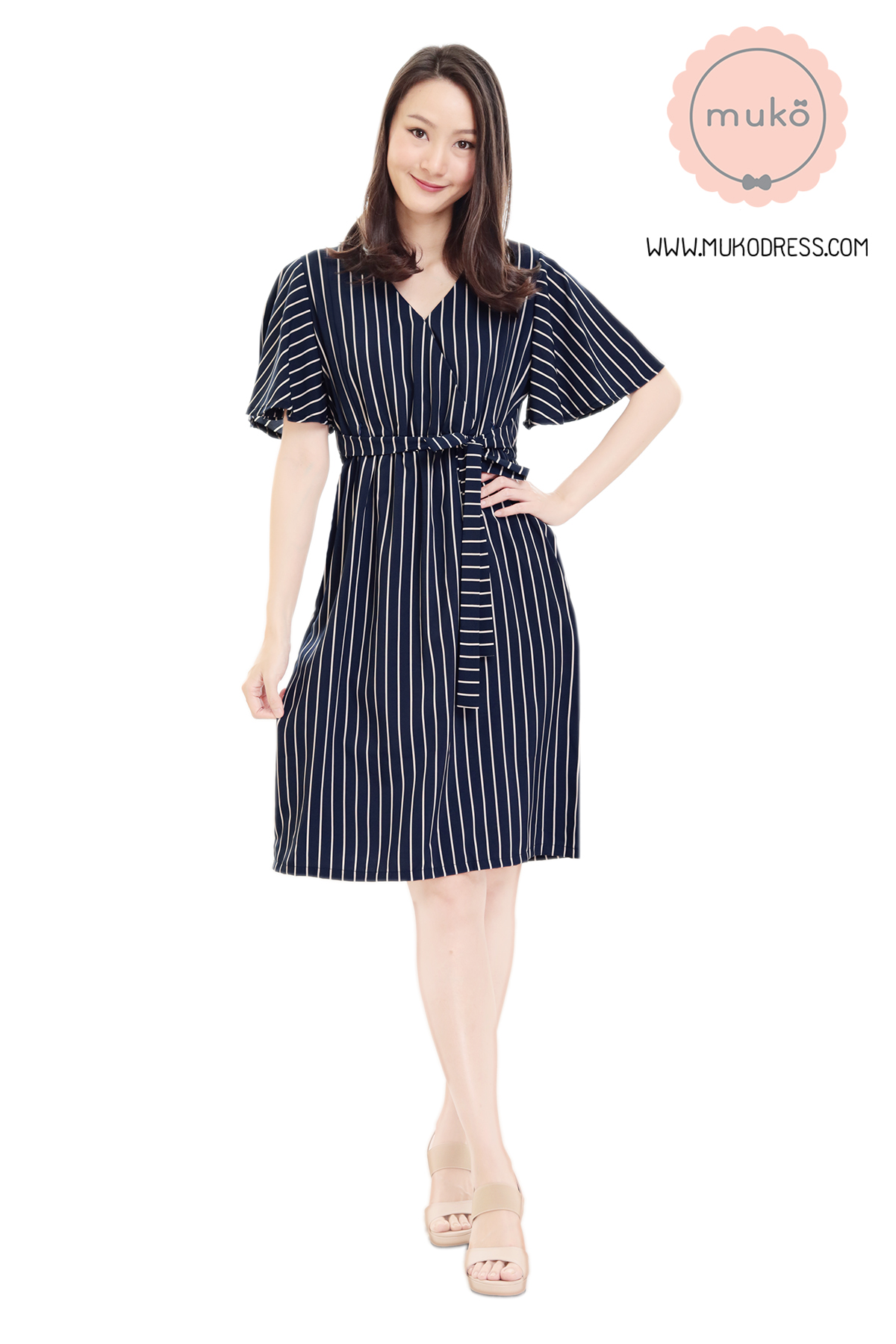 Muko Jaycee เดรสให้นม คลุมท้อง DZ24-024 ริ้วกรม