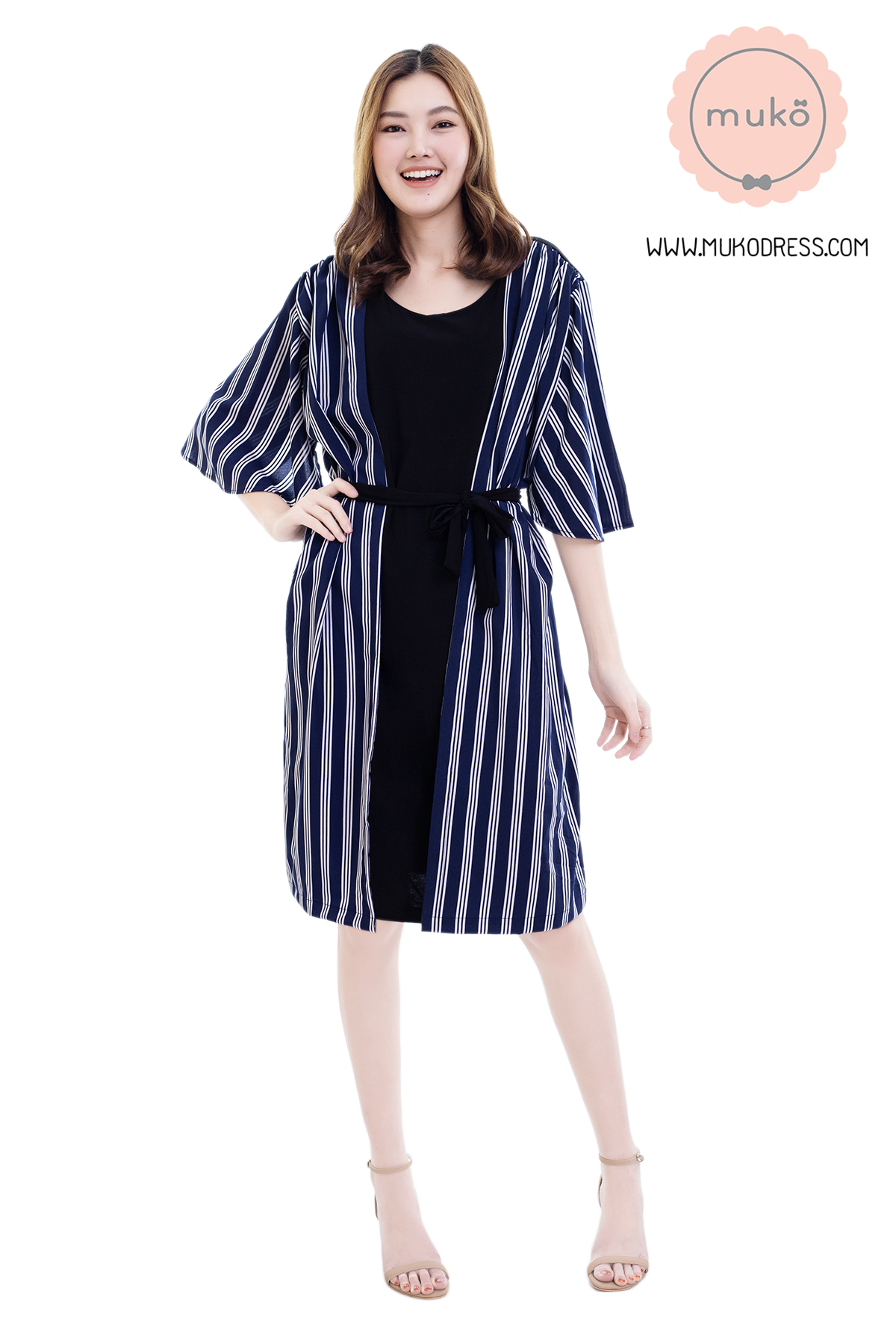 Muko Roselyn เดรสให้นม คลุมท้อง DP09-001 ดำ-ริ้วกรมขาว