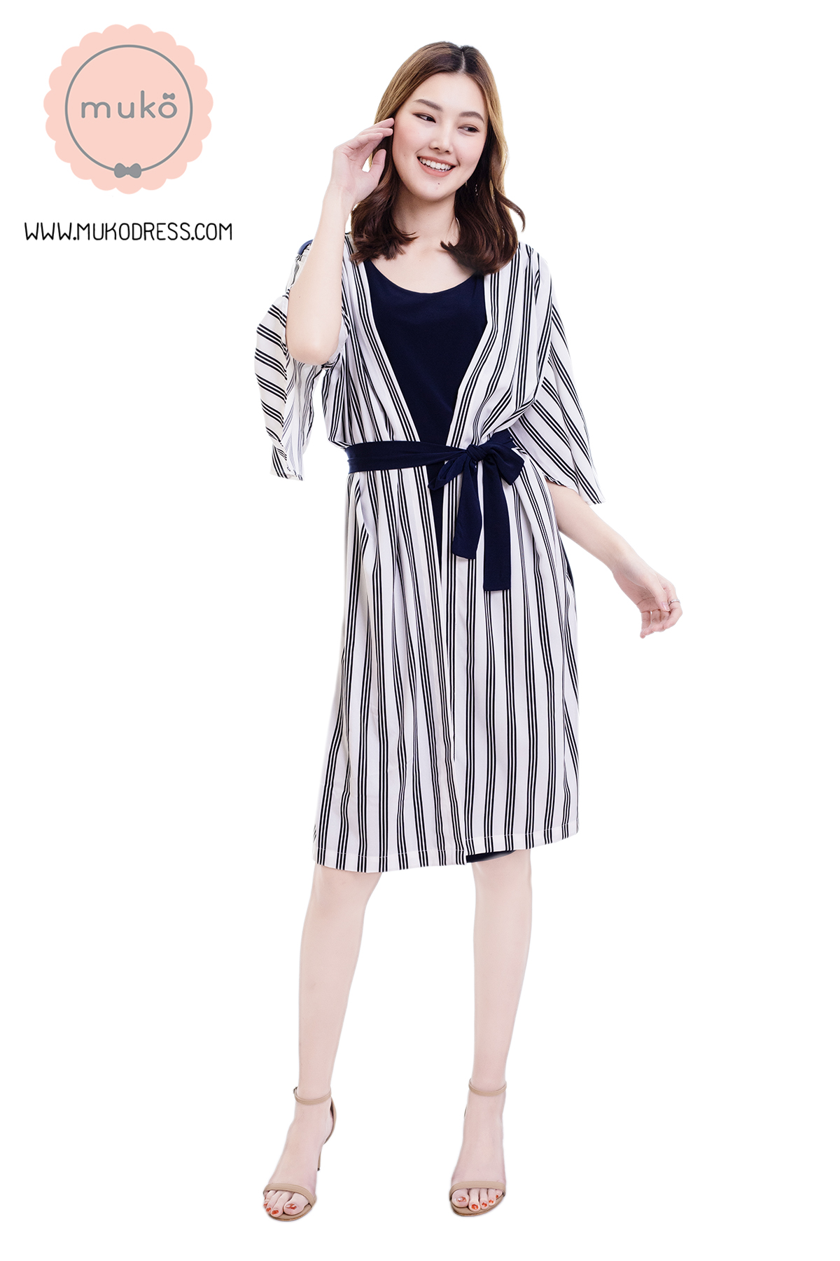 Muko Roselyn เดรสให้นม คลุมท้อง DP09-003 กรม-ริ้วขาวดำ Muko Roselyn เดรสให้นม คลุมท้อง DP09-003 กรม-ริ้วขาวดำ