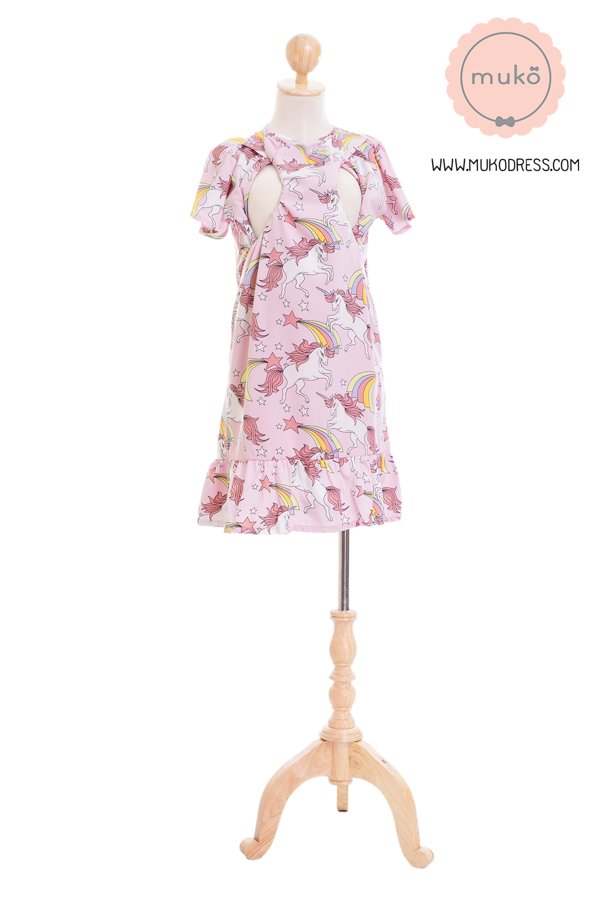 Muko Sakura เดรสเปิดให้นมคลุมท้อง (ไหมอิตาลีพรีเมี่ยม) DZ40-007 ชมพูยูนิคอร์น