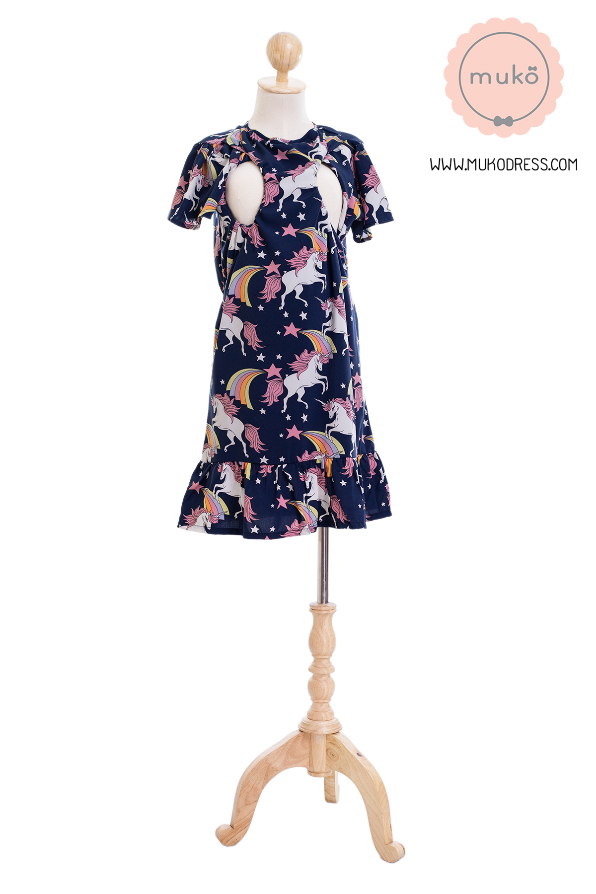 Muko Sakura เดรสเปิดให้นมคลุมท้อง (ไหมอิตาลีพรีเมี่ยม) DZ40-008 กรมยูนิคอร์น