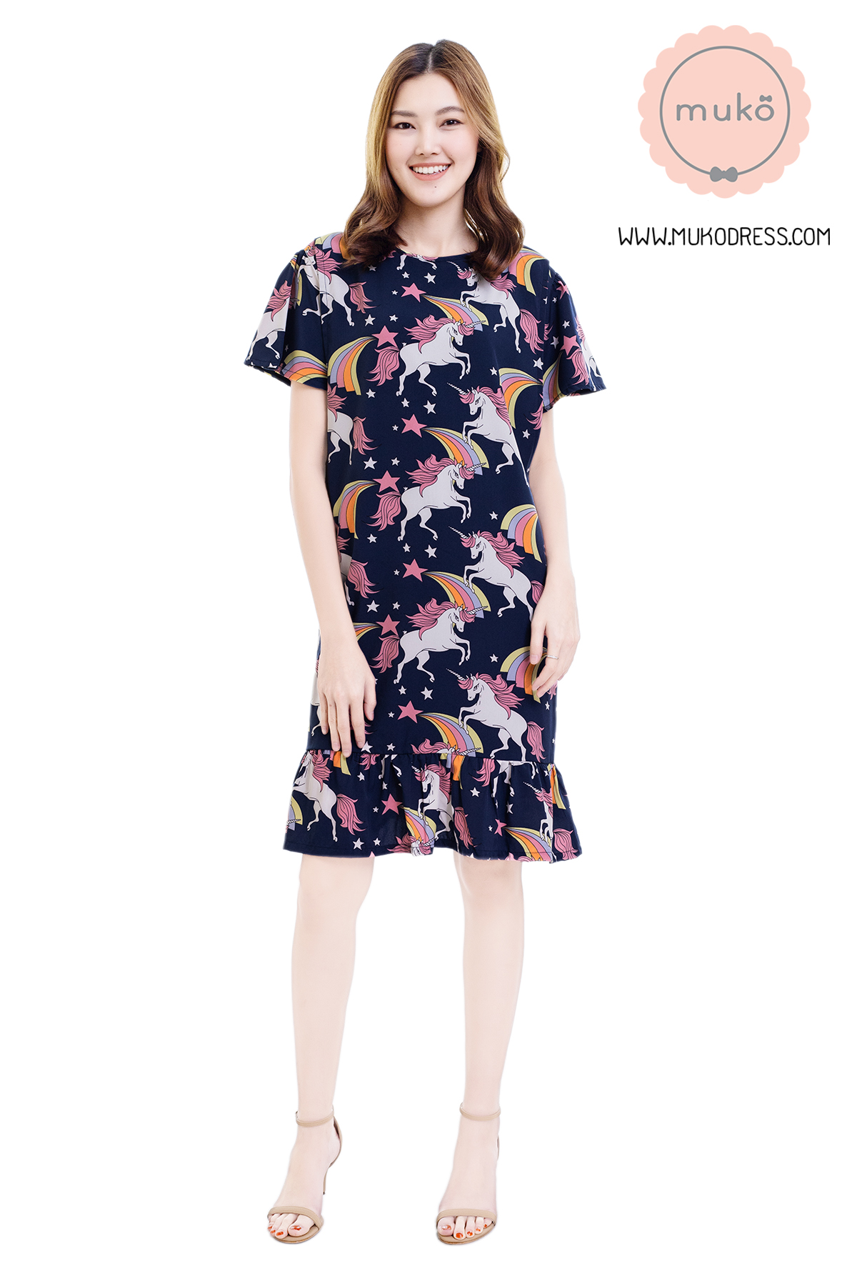 Muko Sakura เดรสเปิดให้นมคลุมท้อง (ไหมอิตาลีพรีเมี่ยม) DZ40-008 กรมยูนิคอร์น