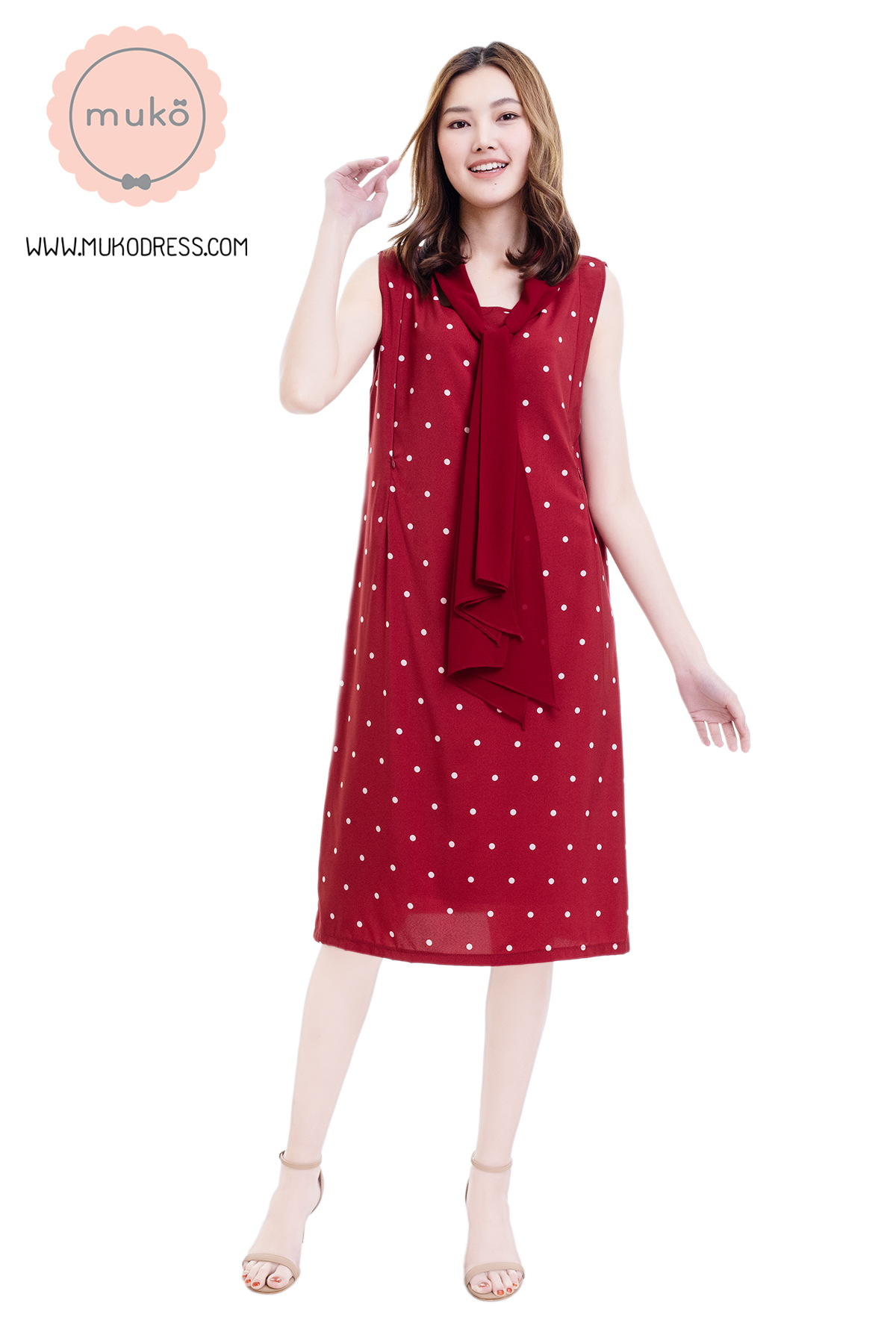 Muko Sugar Bird เดรสให้นม คลุมท้อง DZ41-013 แดงจุด Muko Sugar Bird เดรสให้นม คลุมท้อง DZ41-013 แดงจุด