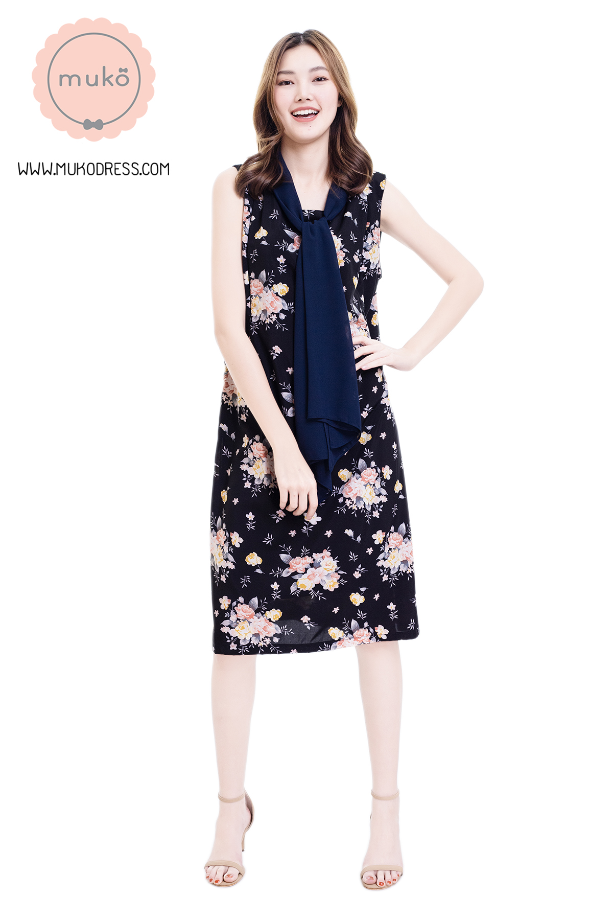 Muko Sugar Bird เดรสให้นม คลุมท้อง DZ41-015 ดำดอก