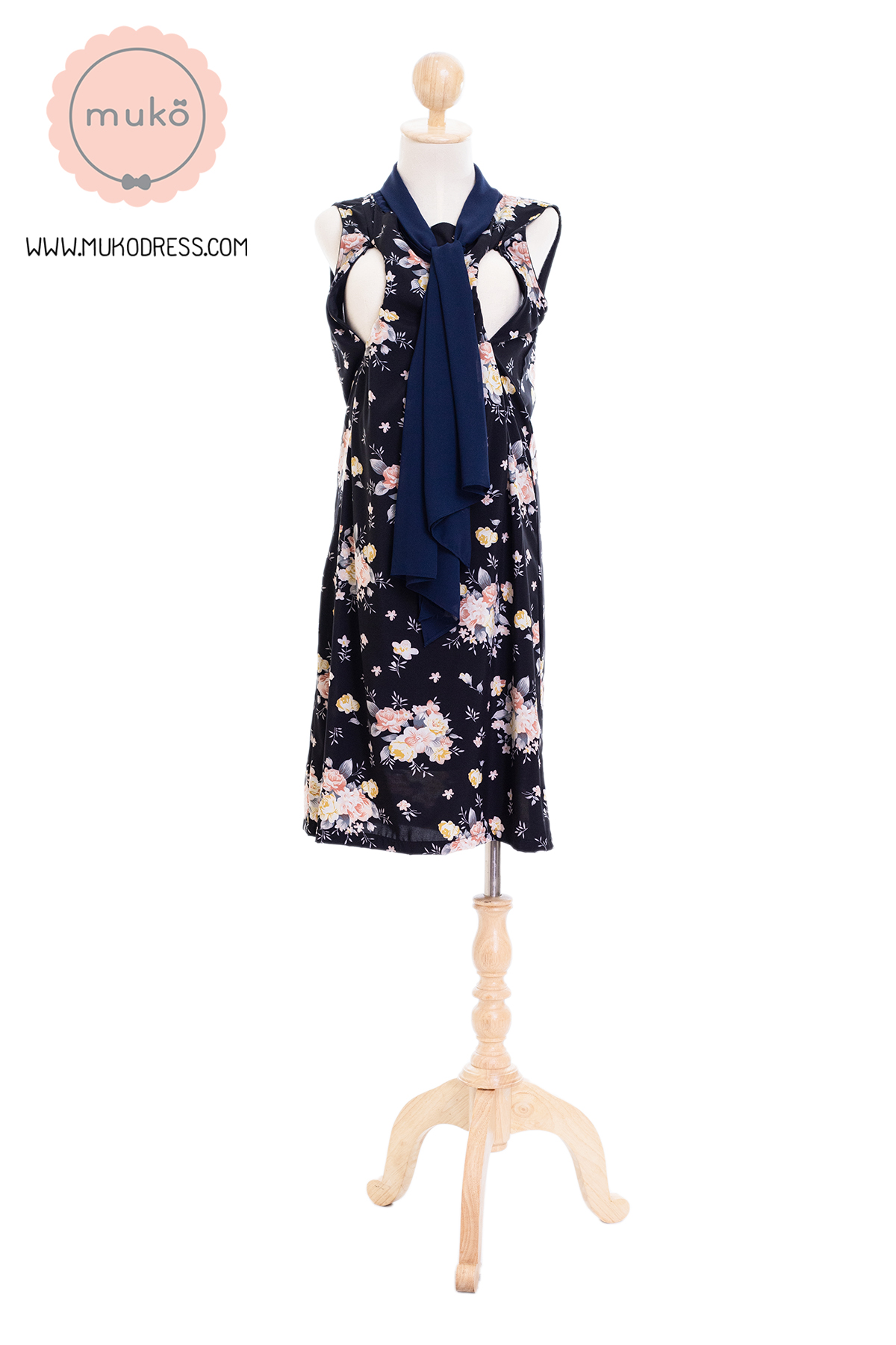 Muko Sugar Bird เดรสให้นม คลุมท้อง DZ41-015 ดำดอก