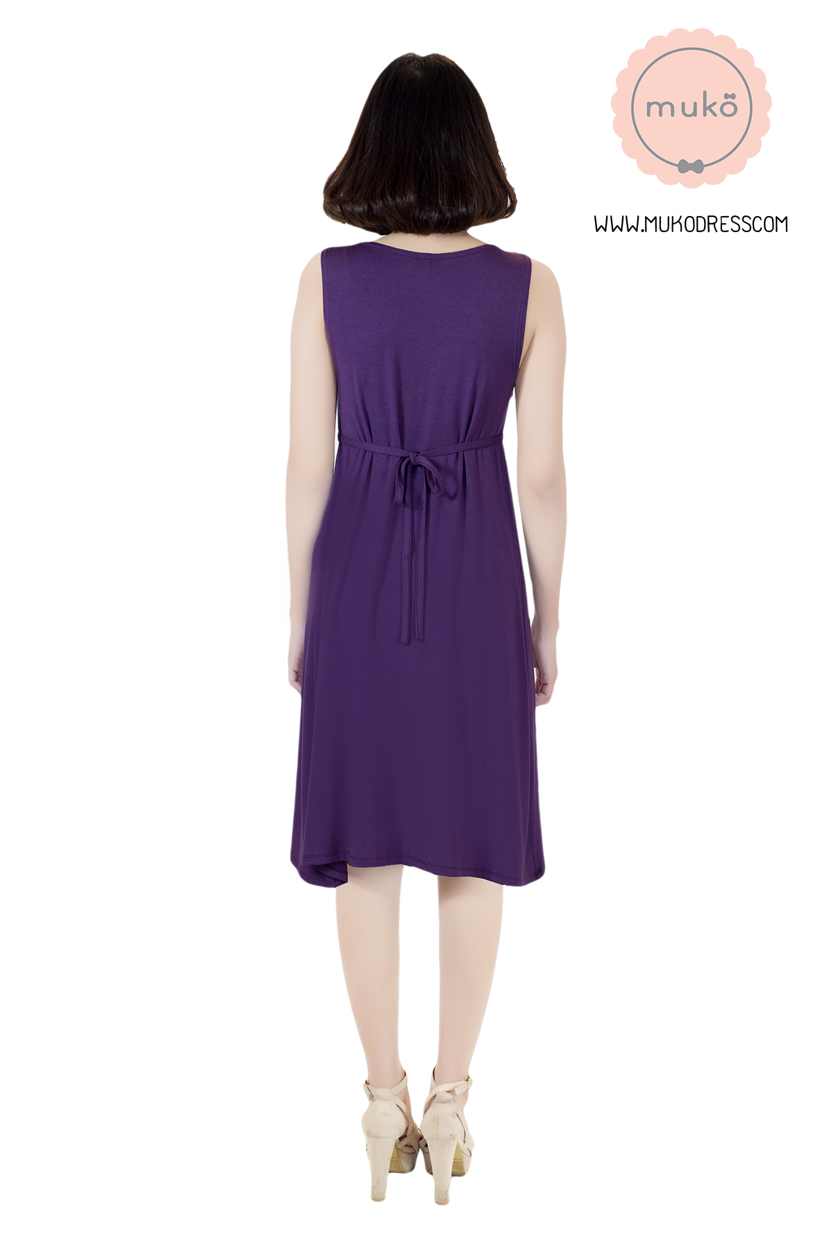 Muko Little Brownie (ชุดยาว 42”) เดรสให้นม คลุมท้อง DR07-017 ม่วงเข้ม