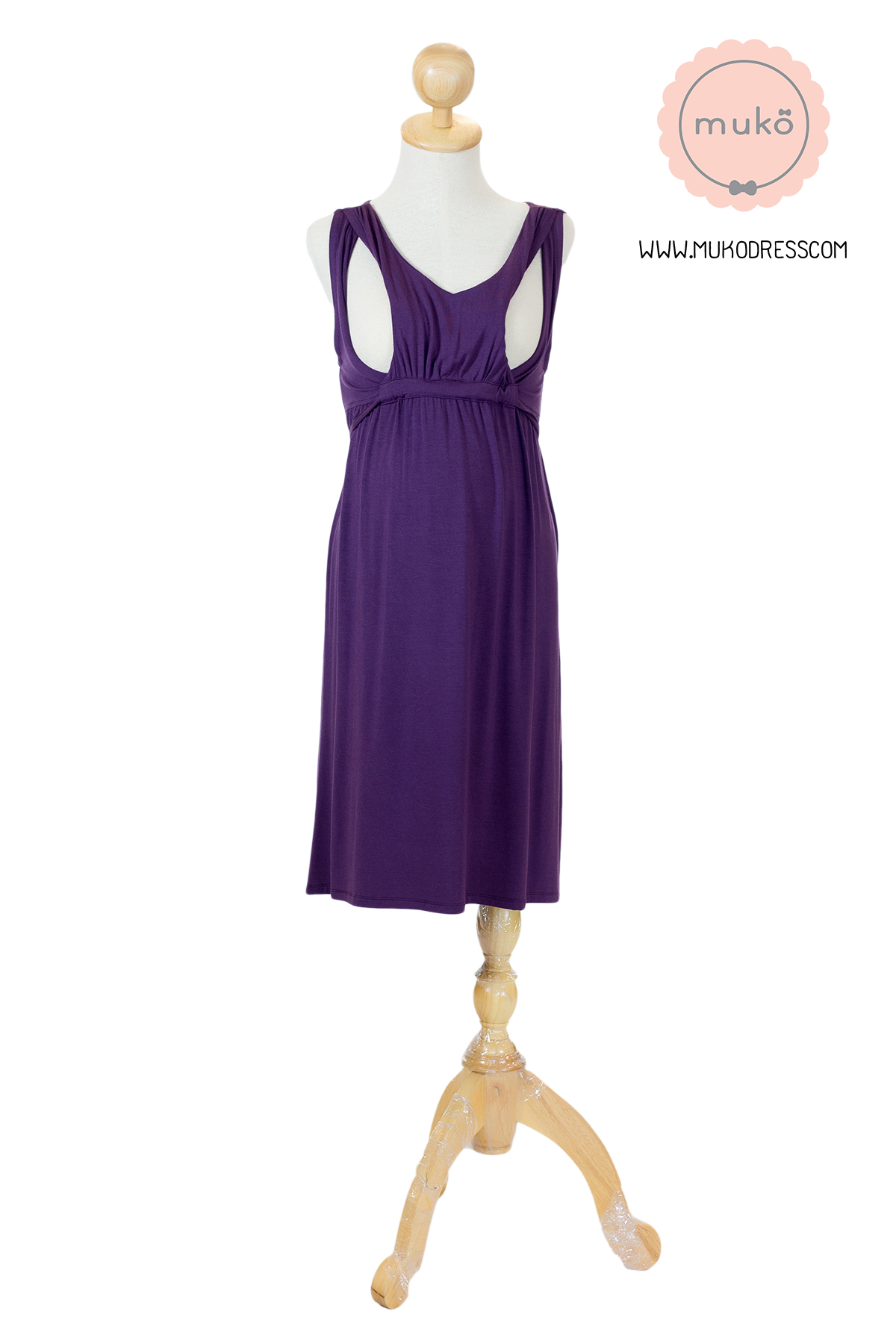 Muko Little Brownie (ชุดยาว 42”) เดรสให้นม คลุมท้อง DR07-017 ม่วงเข้ม