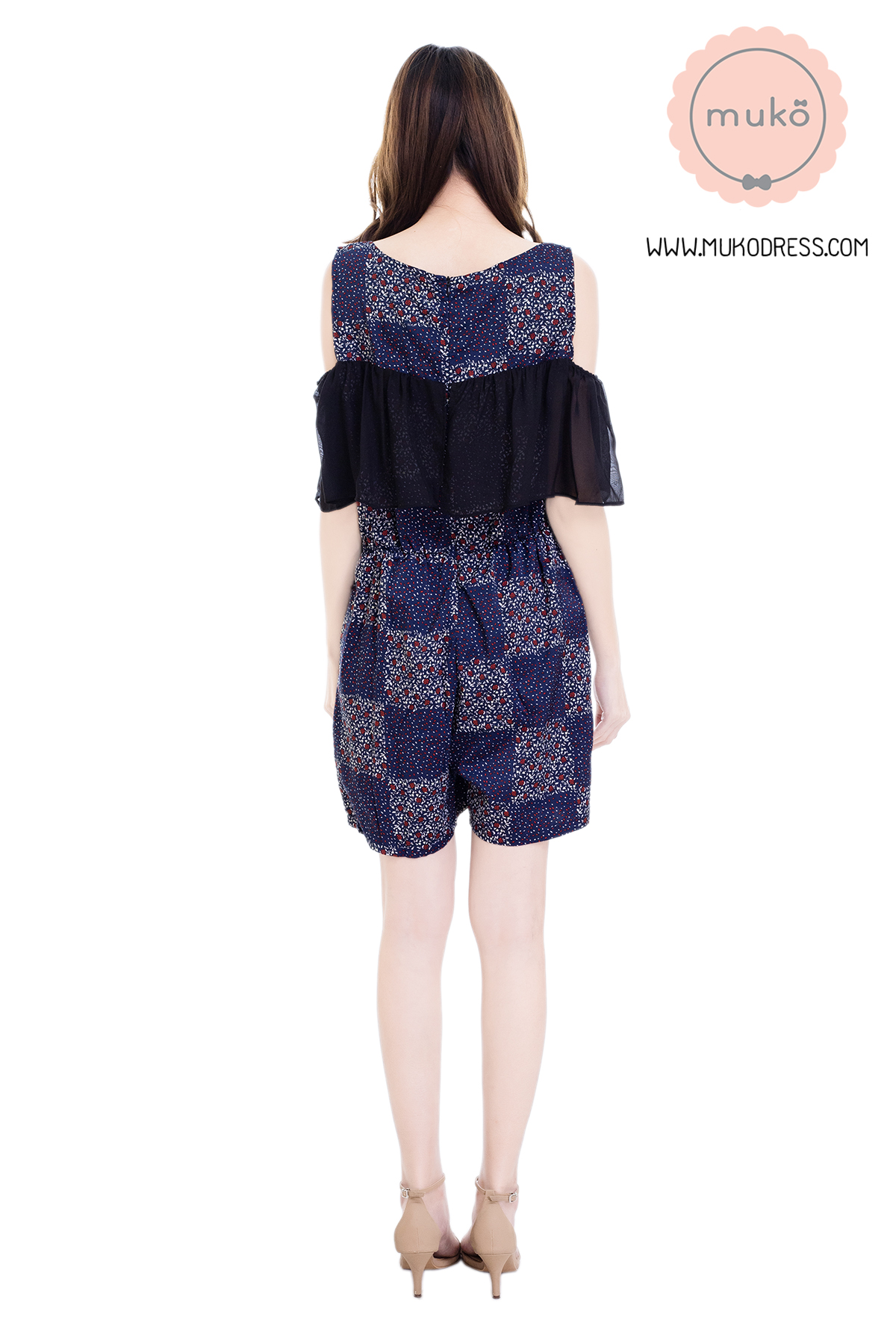 Muko Jeanne จัมพ์สูท เปิดให้นม คลุมท้อง JS01-005 สีกรมลายตาราง