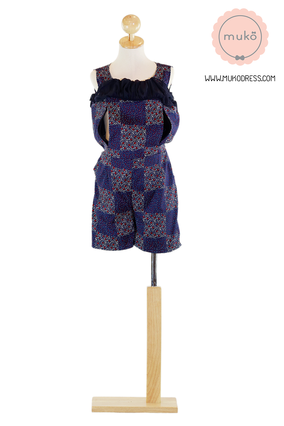 Muko Jeanne จัมพ์สูท เปิดให้นม คลุมท้อง JS01-005 สีกรมลายตาราง